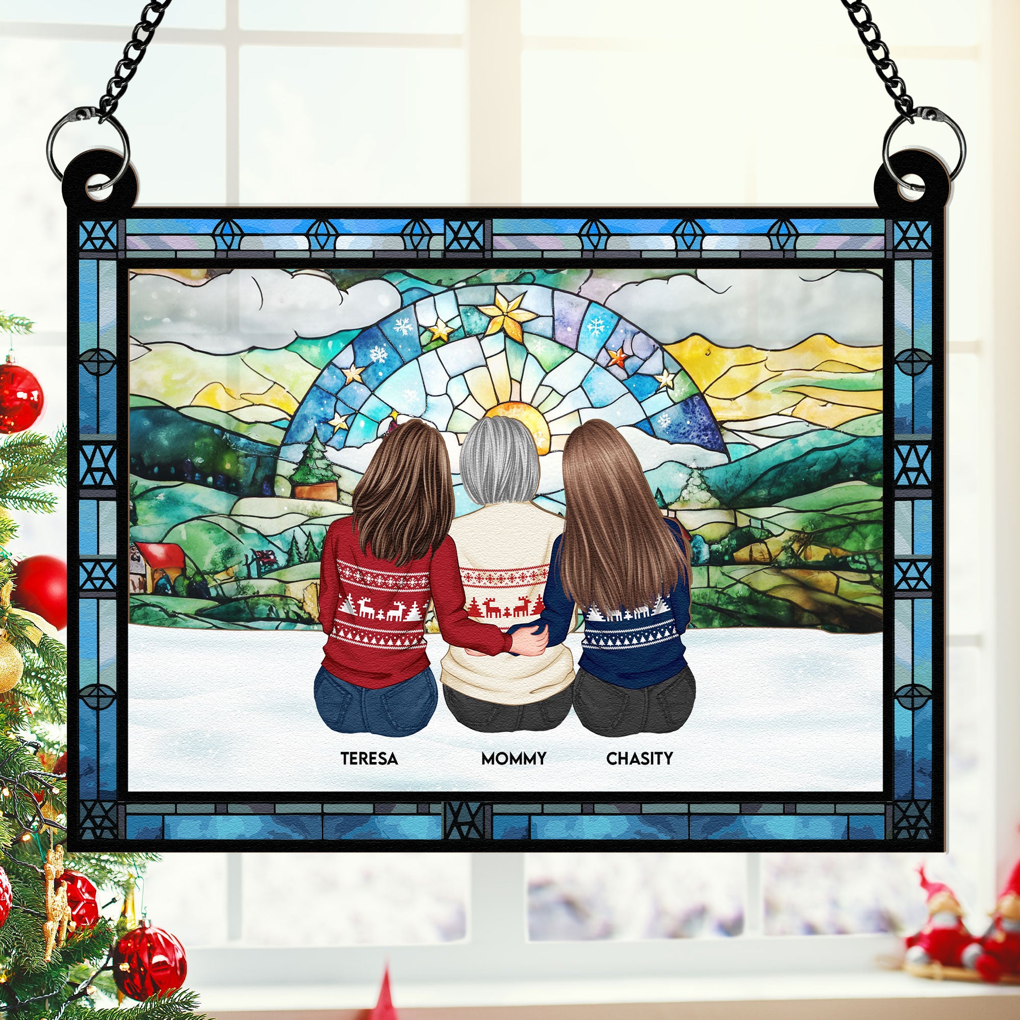 Family Together - Christmas Time - Personalized Window Hanging Suncatcher Ornament