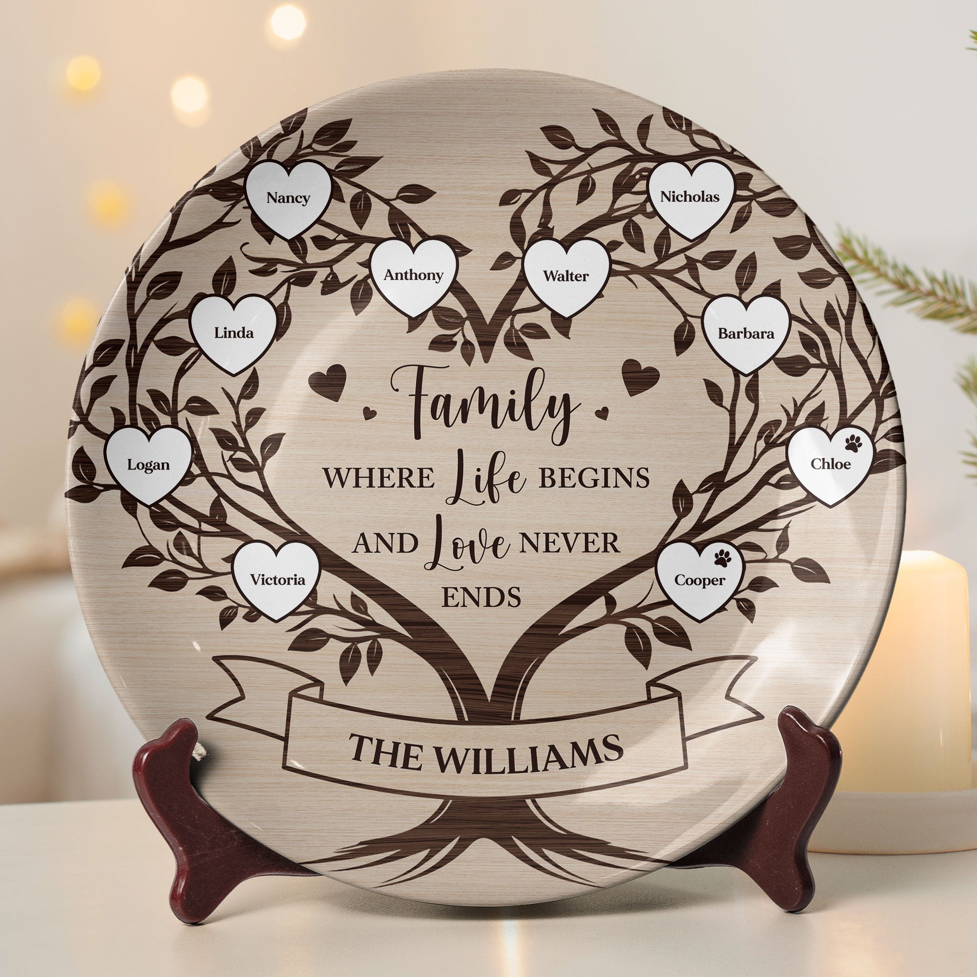 Family Where Life Begins And Love Never Ends - Personalized Ceramic Plate