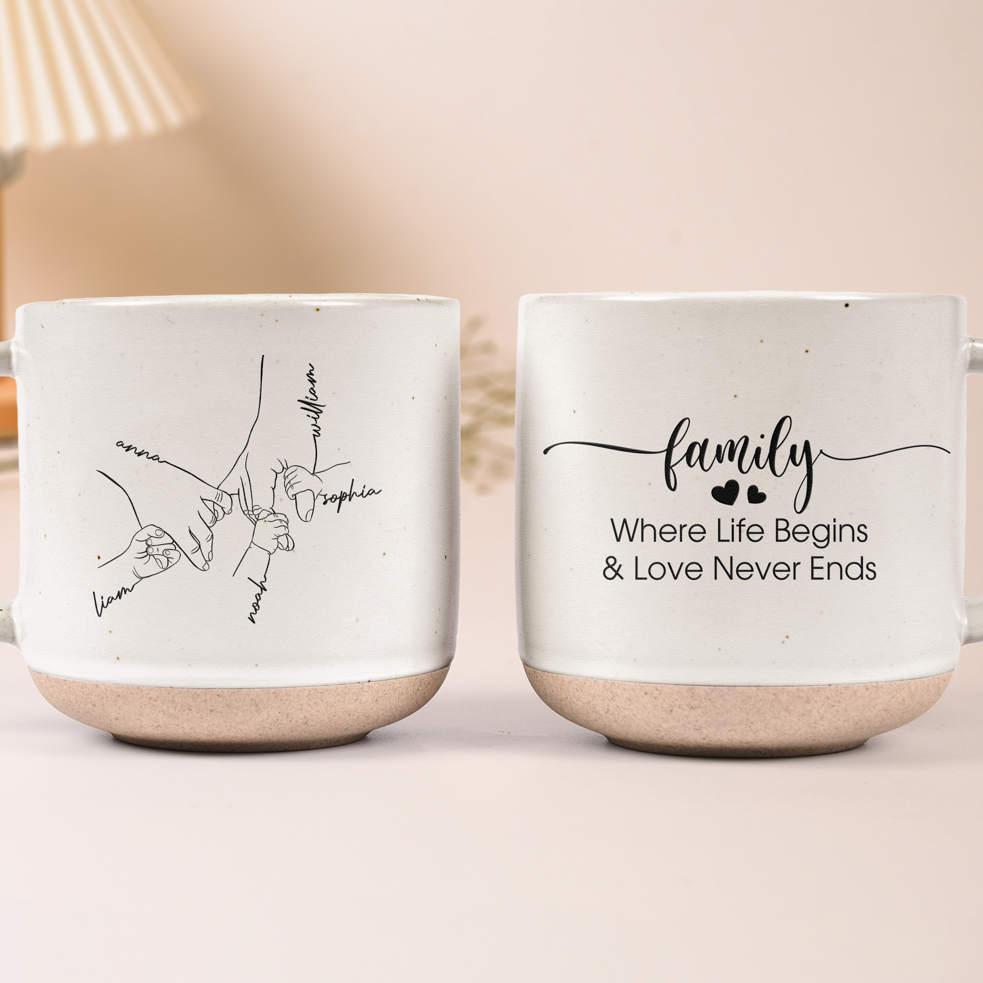 Family Where Life Begins & Love Never Ends - Personalized Pottery Mug