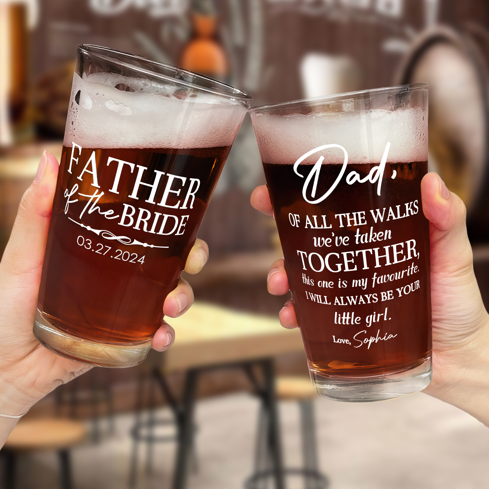 Father Of The Bride Wedding Walking Thank You Gift - Personalized Beer Glass