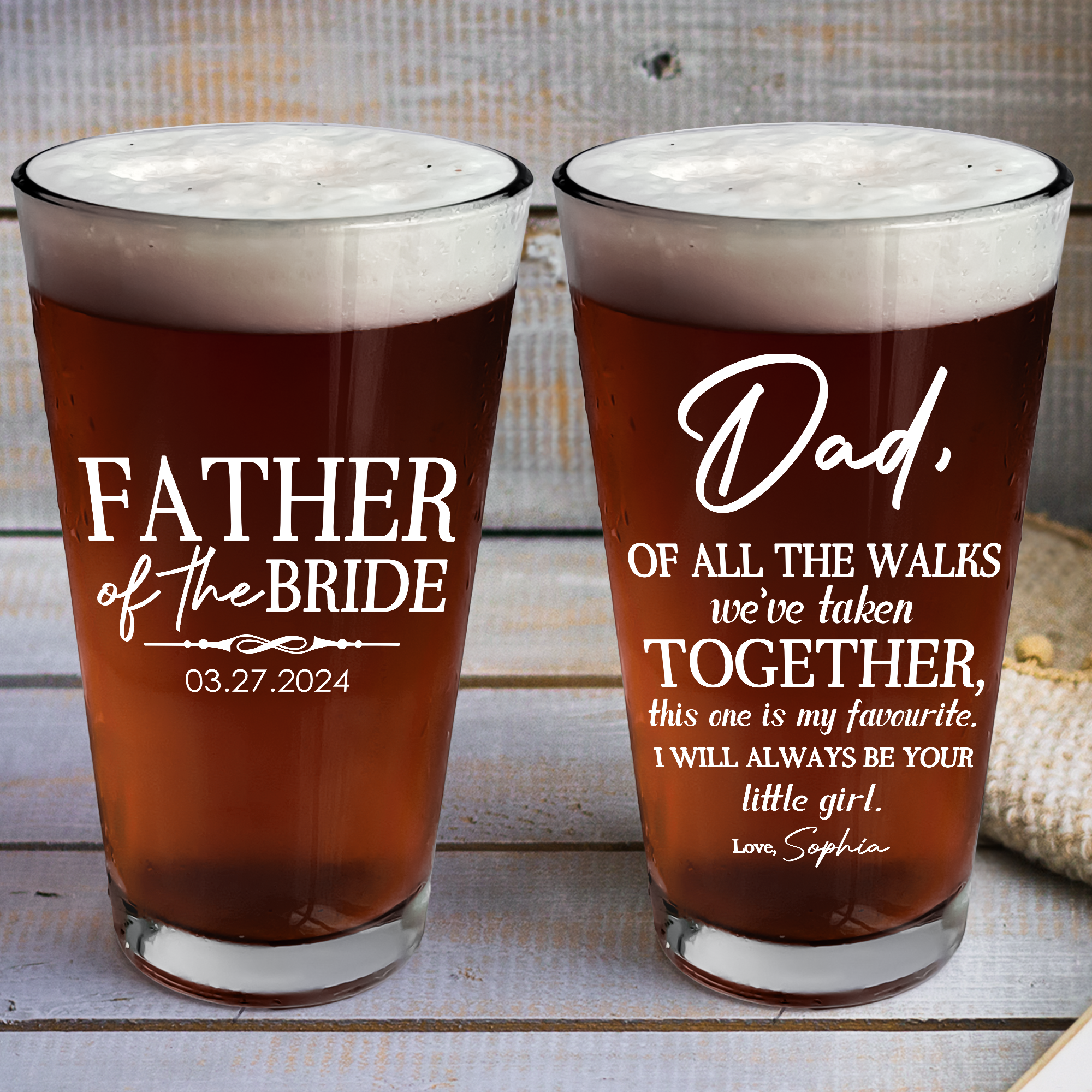 Father Of The Bride Wedding Walking Thank You Gift - Personalized Beer Glass