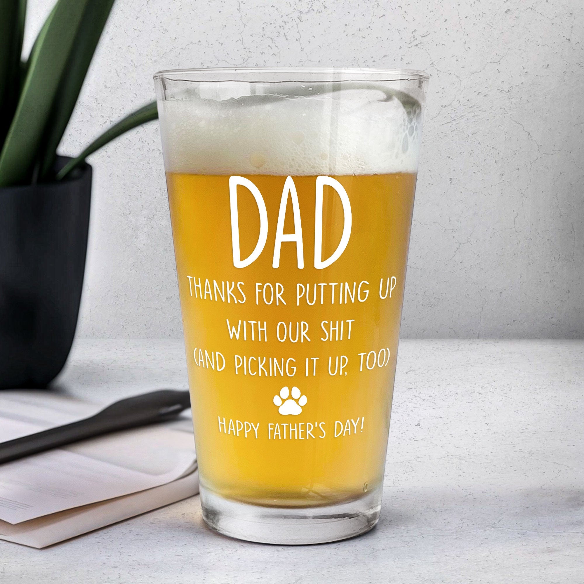 Father's Day Gift For Dog Dad We Woof You - Personalized Beer Glass