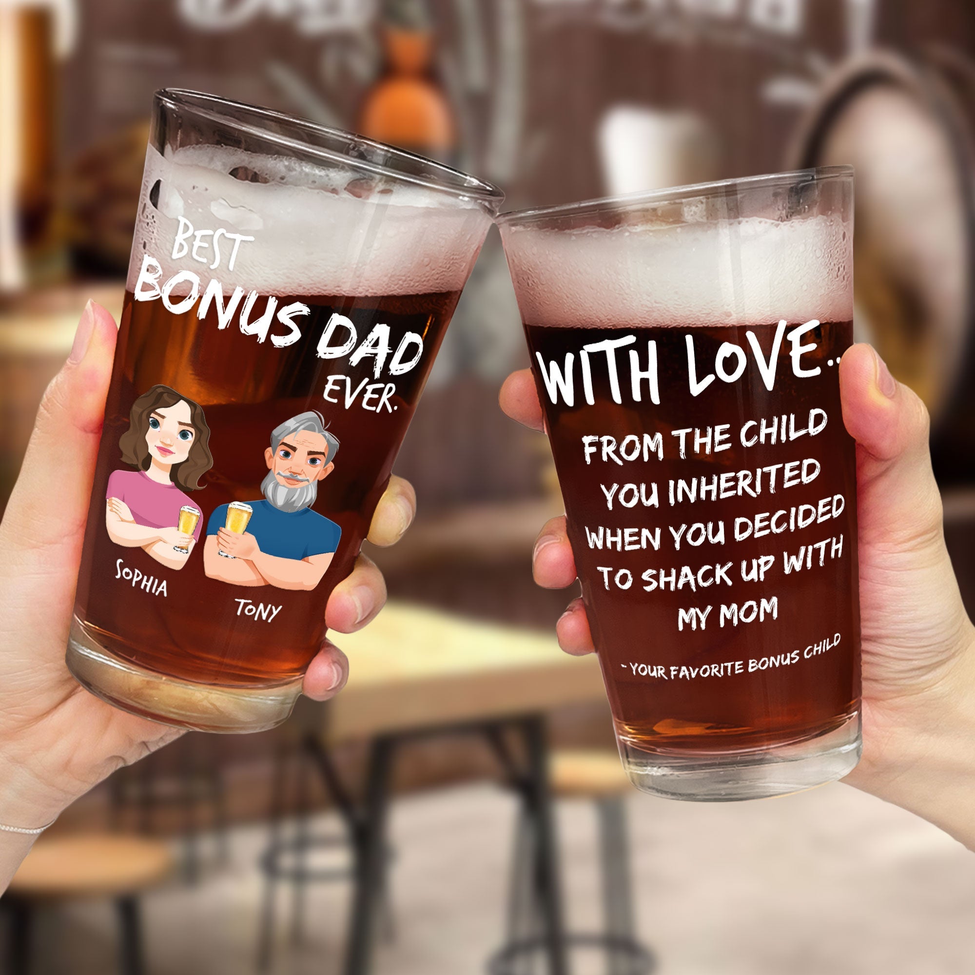 Father's Day Gift With Love Best Bonus Dad Ever - Personalized Beer Glass