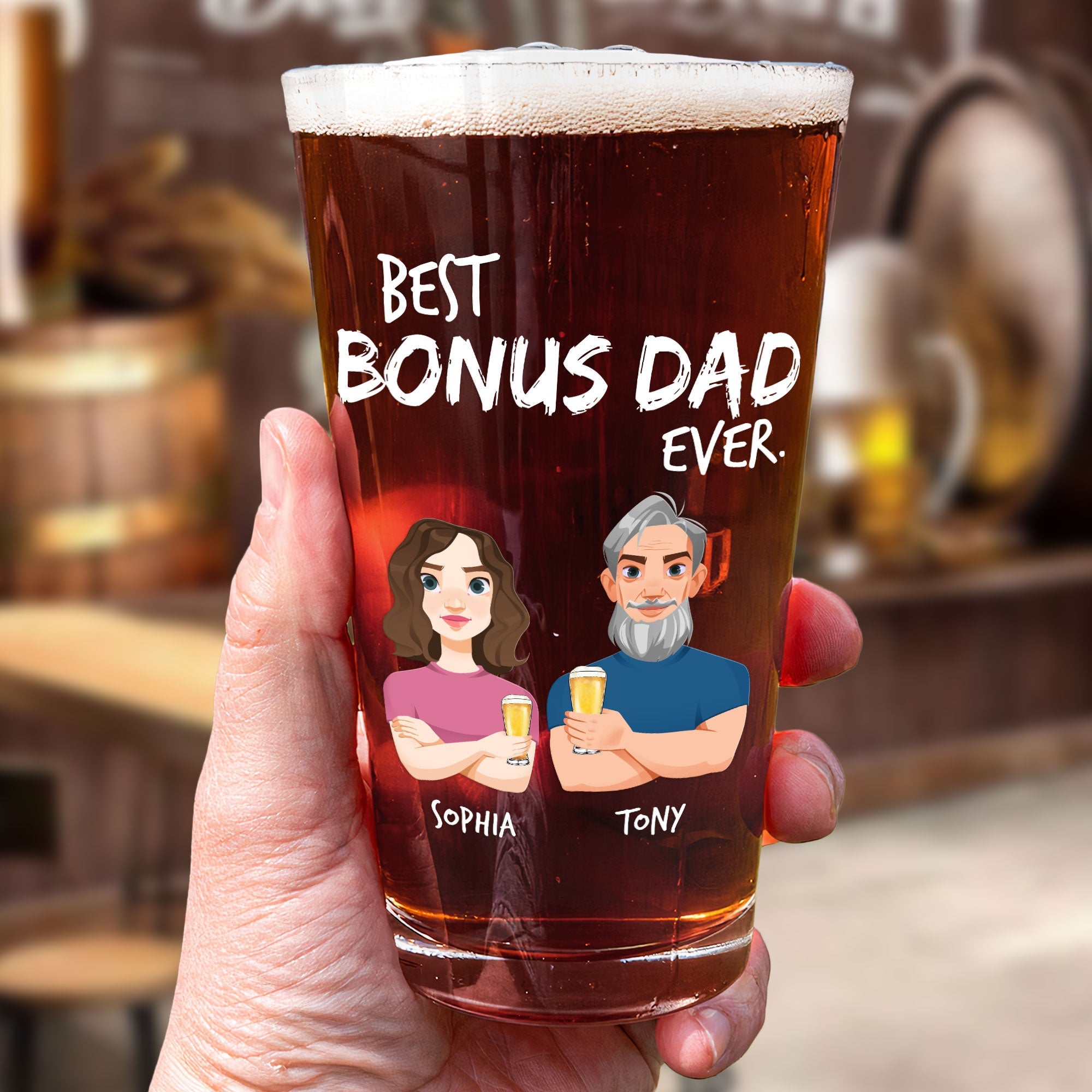 Father's Day Gift With Love Best Bonus Dad Ever - Personalized Beer Glass