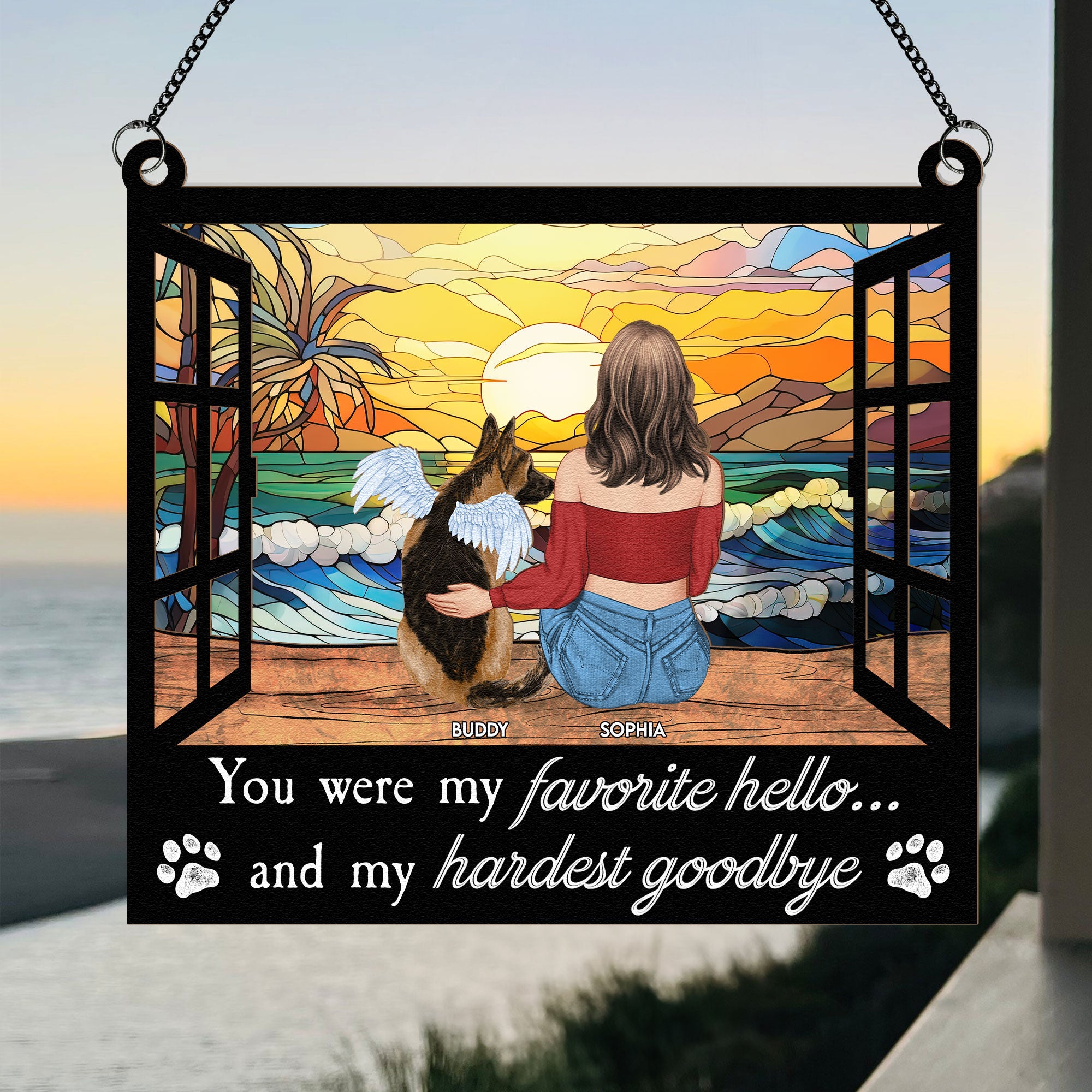 Favorite Hello & Hardest Goodbye - Personalized Window Hanging Suncatcher Ornament