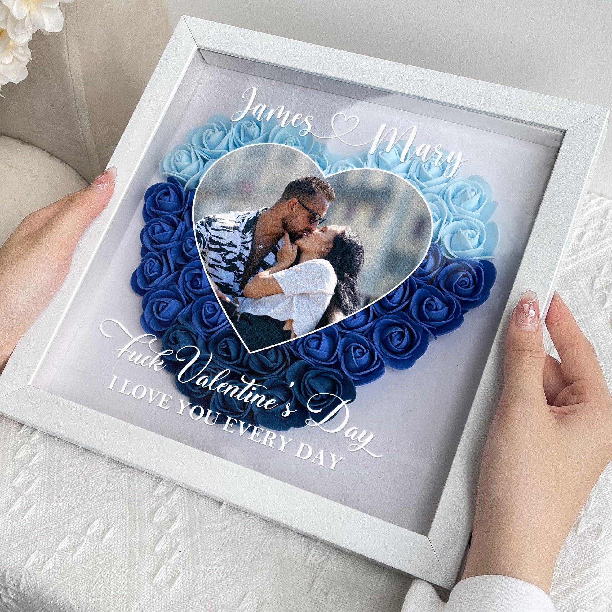 F*ck Valentine's Day I Love You Every Day - Personalized Photo Flower Shadow Box