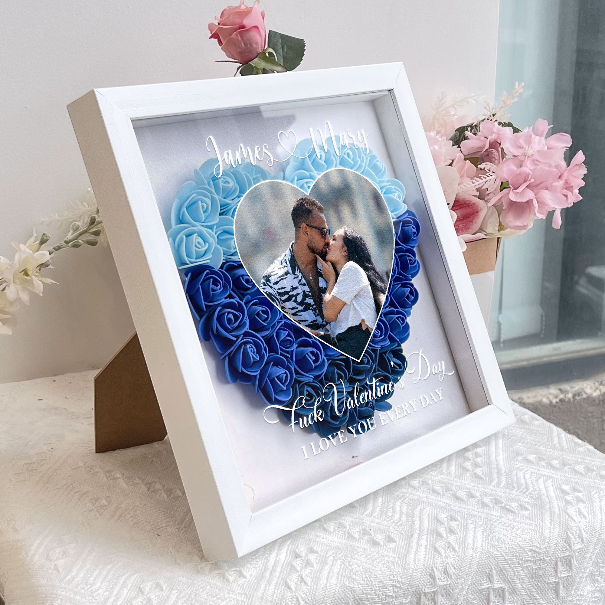 F*ck Valentine's Day I Love You Every Day - Personalized Photo Flower Shadow Box