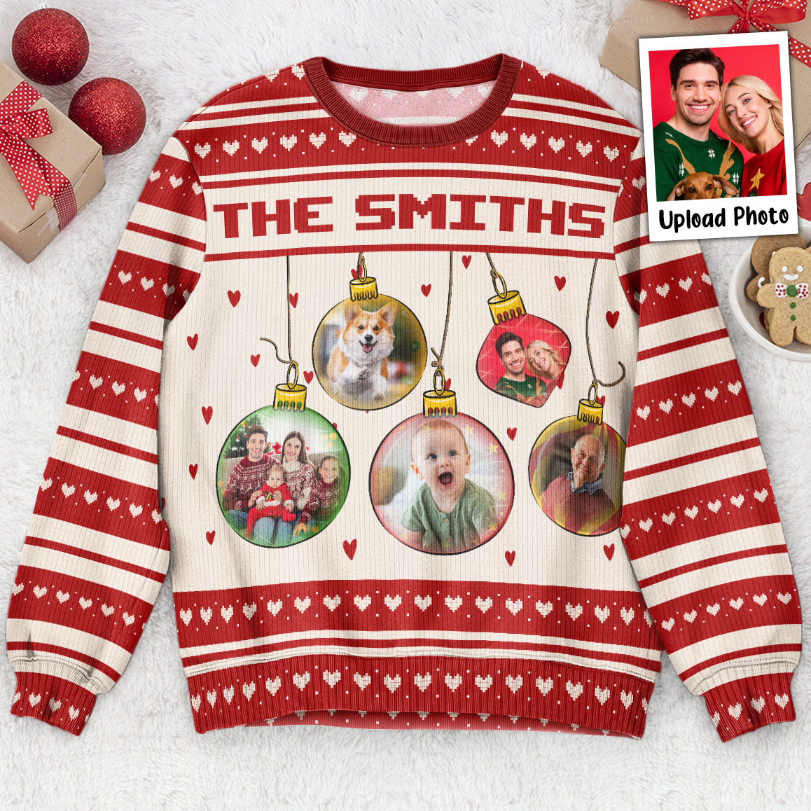 Festive Ornament As Family - Personalized Photo Ugly Sweater