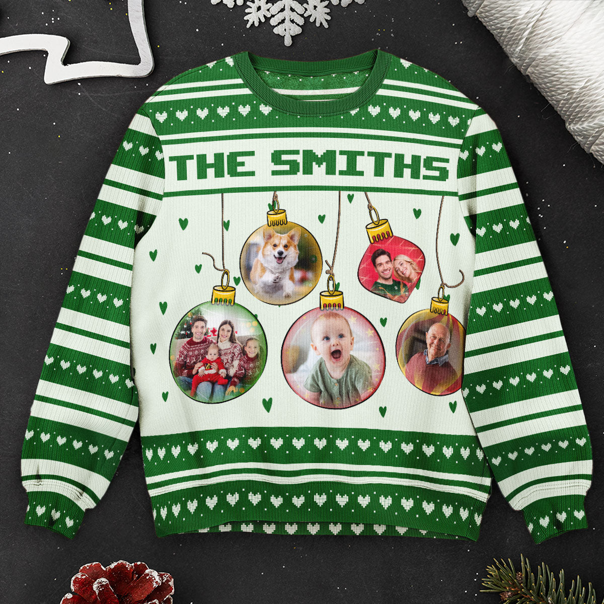 Festive Ornament As Family - Personalized Photo Ugly Sweater