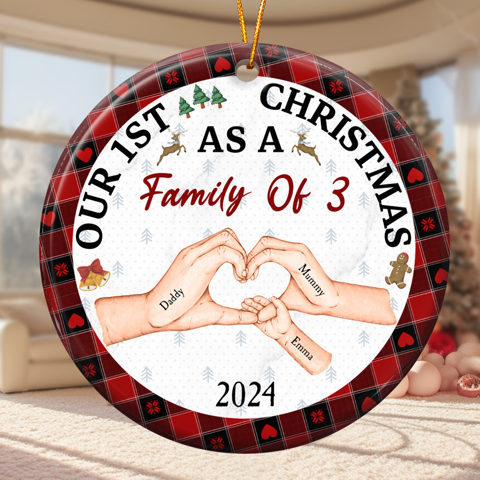 First Christmas As A Family Of Three - Personalized Ceramic Ornament