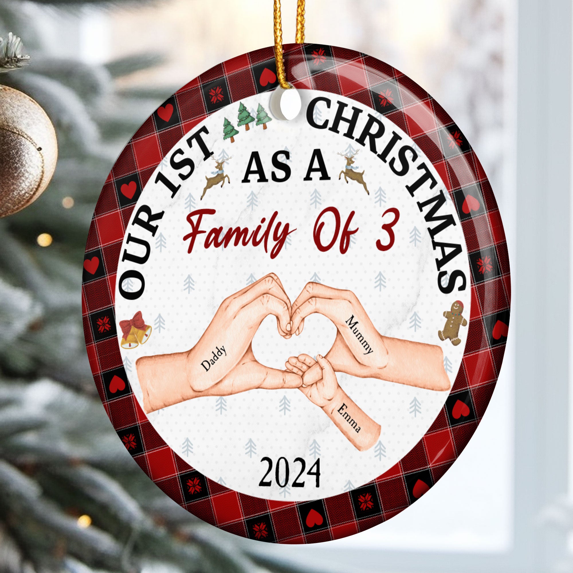 First Christmas As A Family Of Three - Personalized Ceramic Ornament