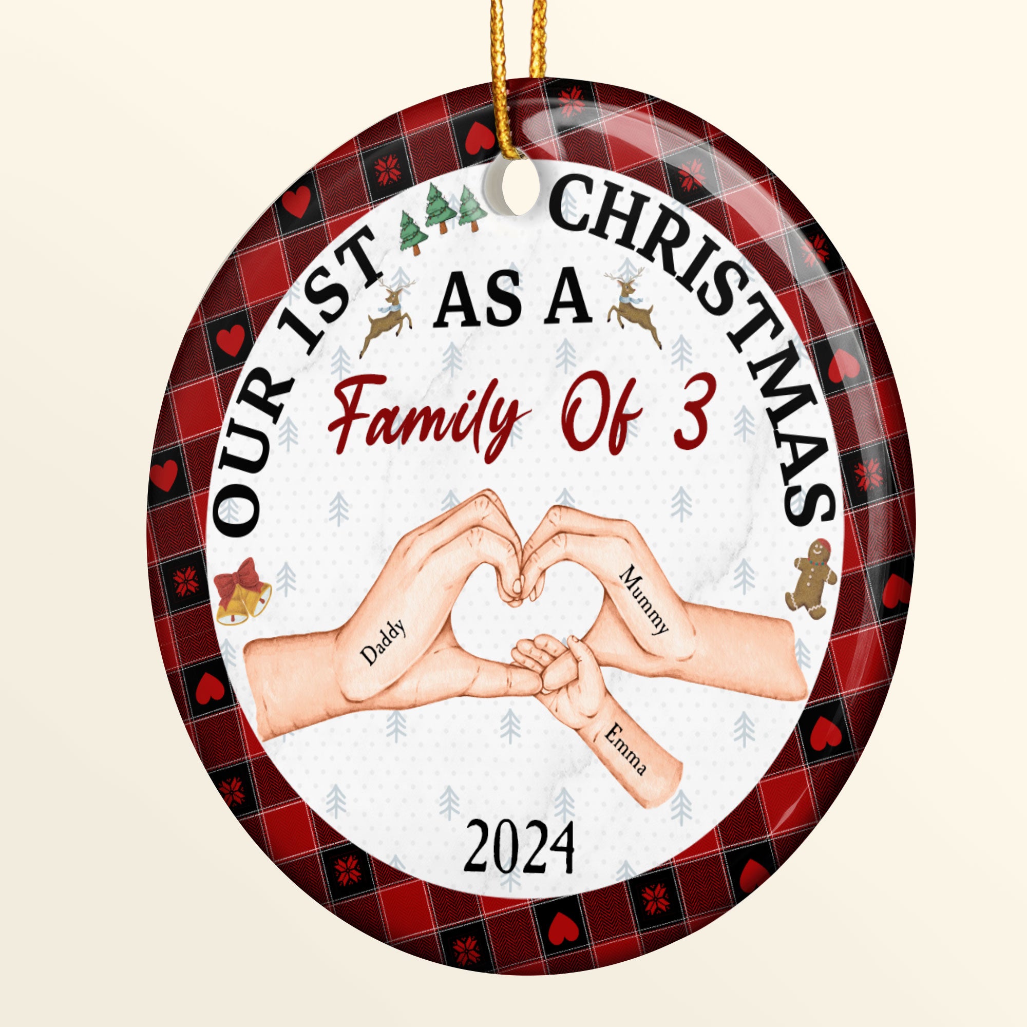 First Christmas As A Family Of Three - Personalized Ceramic Ornament