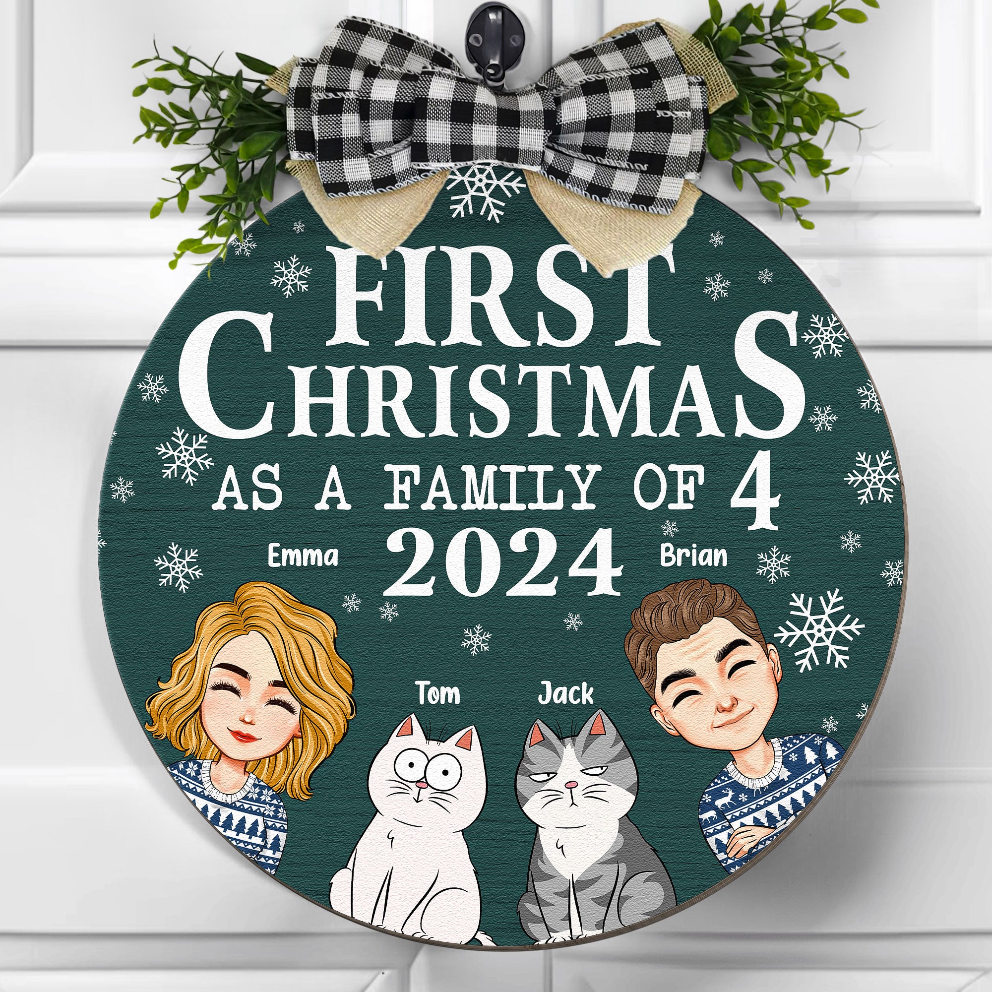 First Christmas As A Family With Cats - Personalized Wood Wreath