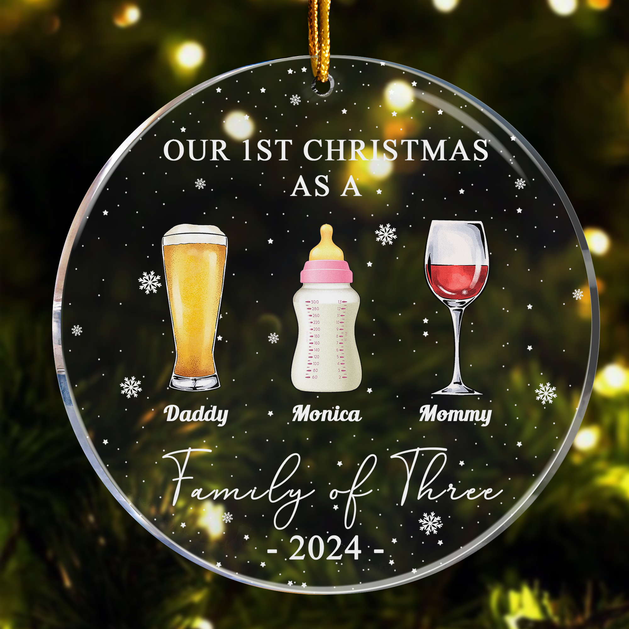 First Christmas As Family Of Three - Personalized Acrylic Ornament