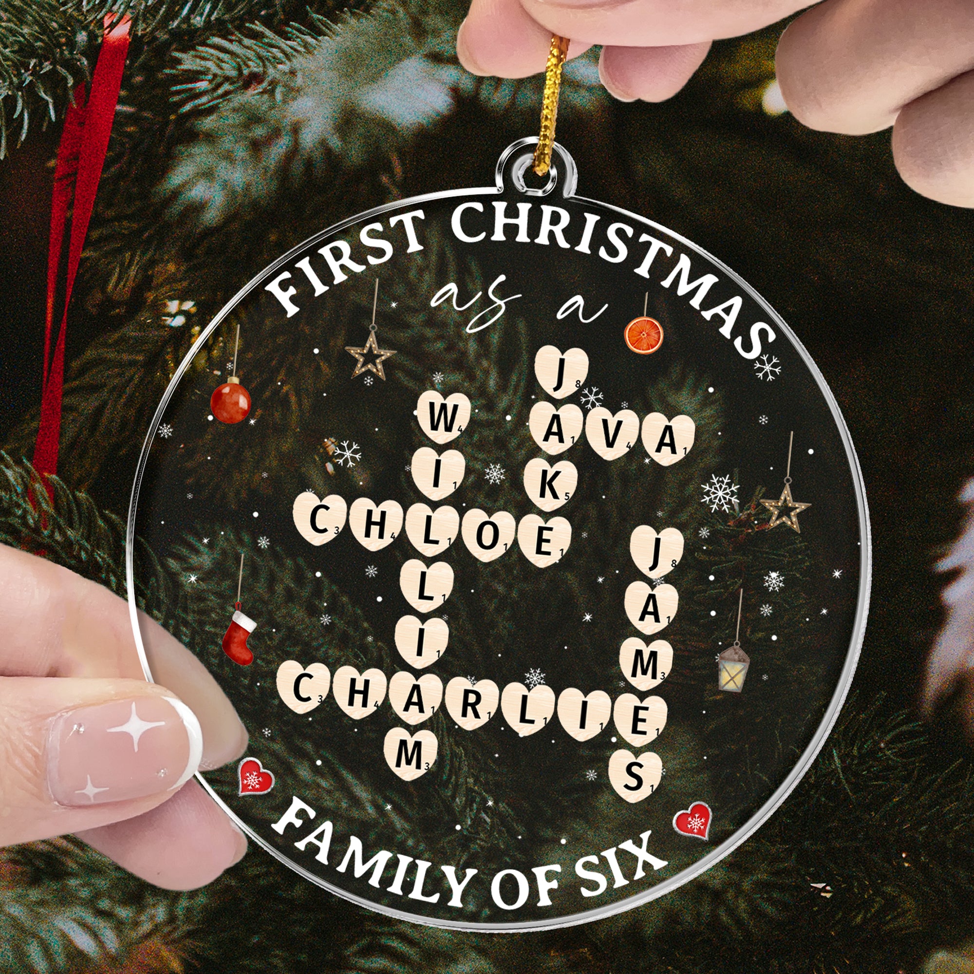 First Christmas As Family Scrabble Name - Personalized Acrylic Ornament