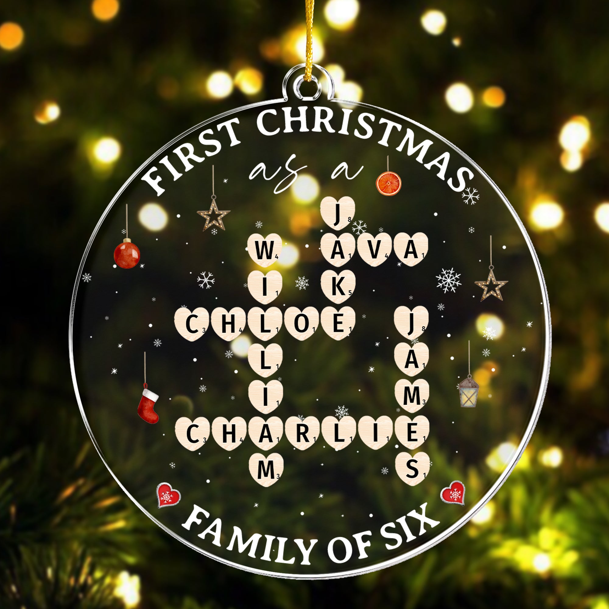 First Christmas As Family Scrabble Name - Personalized Acrylic Ornament