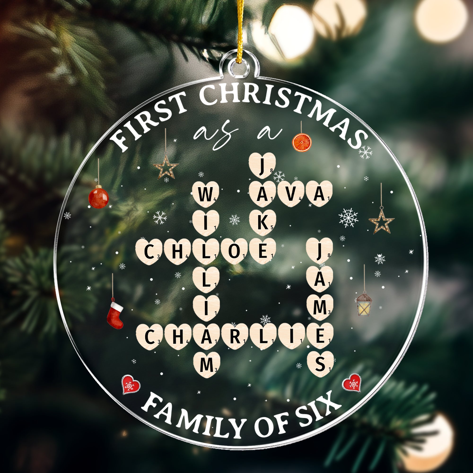 First Christmas As Family Scrabble Name - Personalized Acrylic Ornament