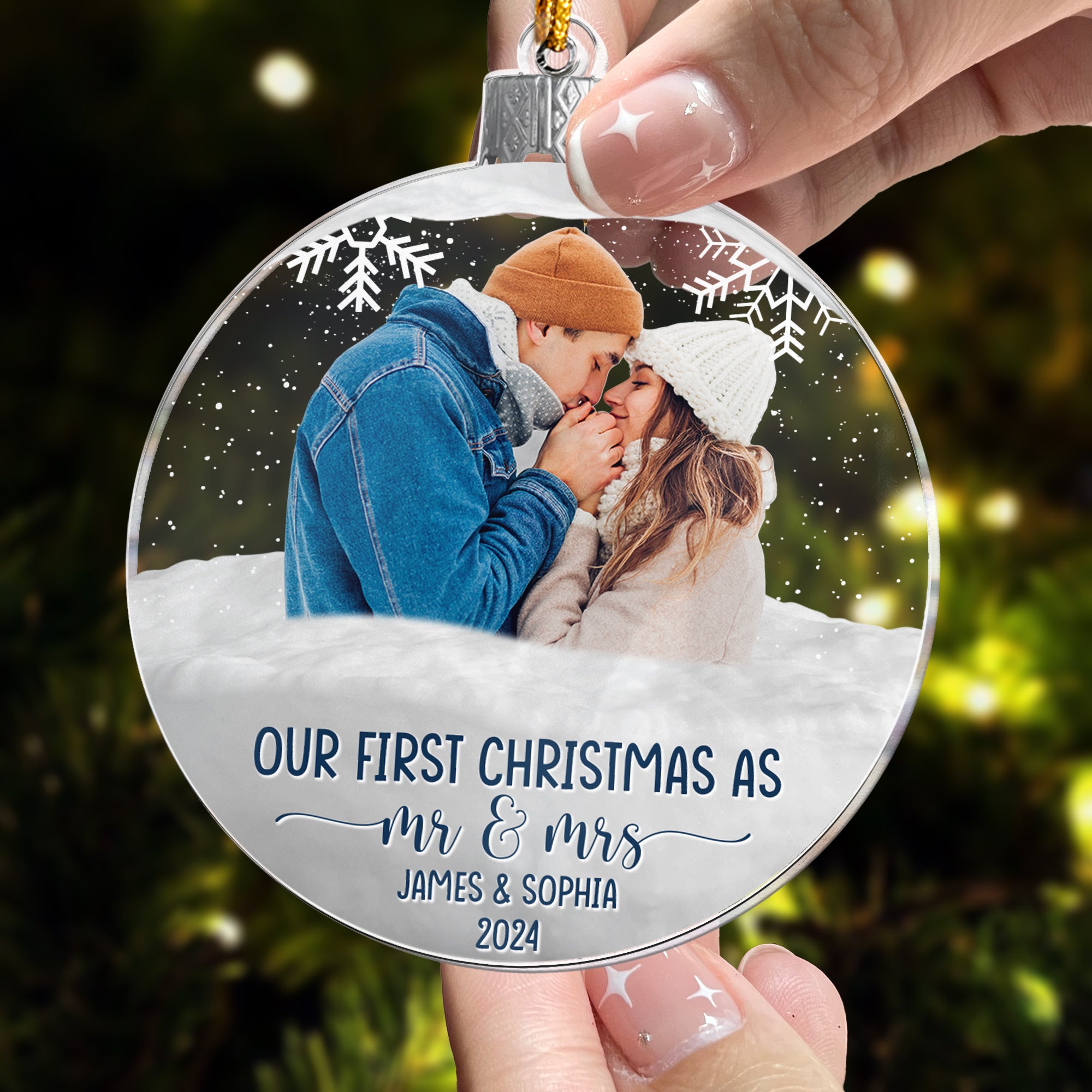 First Christmas As Mr & Mrs Christmas Globe - Personalized Acrylic Photo Ornament