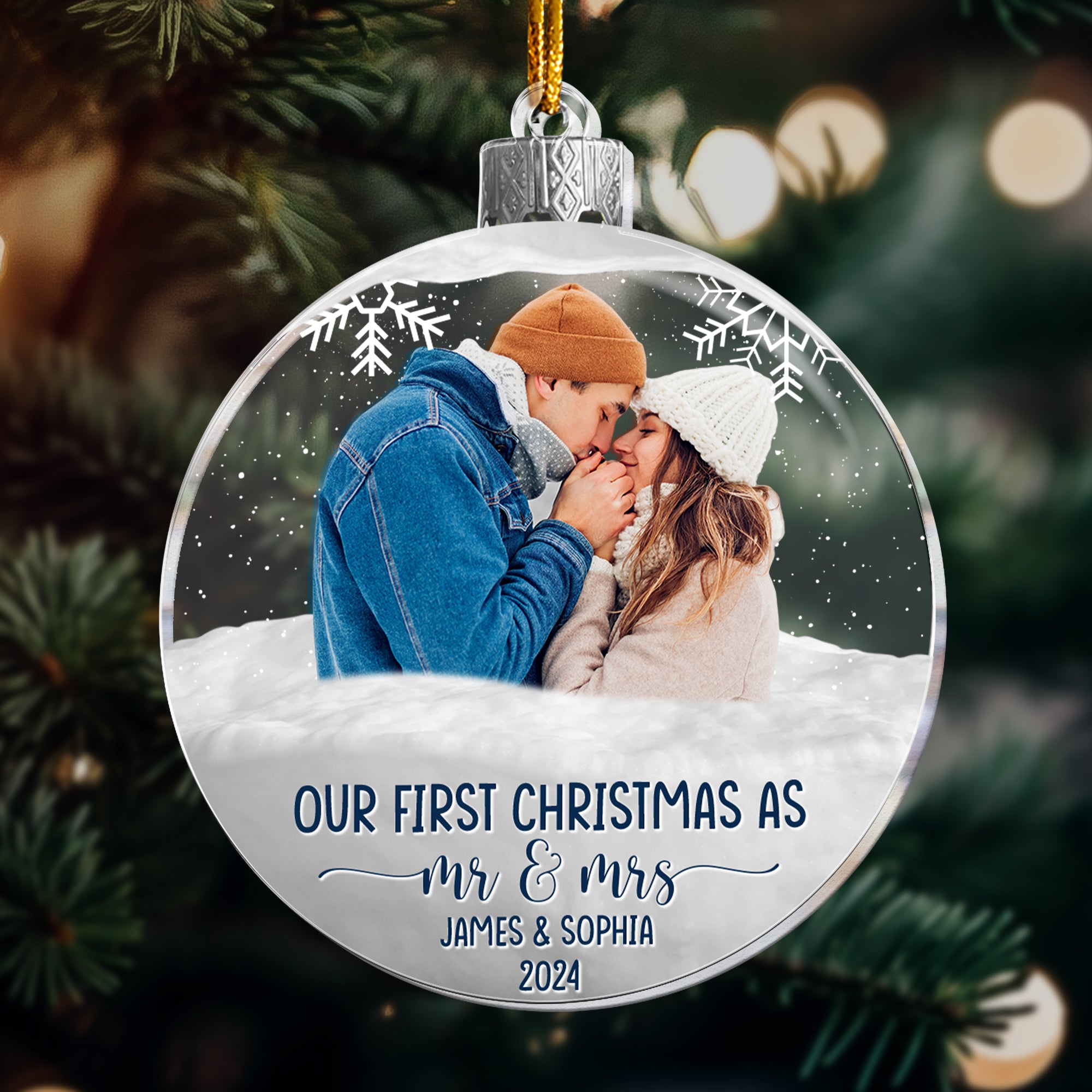 First Christmas As Mr & Mrs Christmas Globe - Personalized Acrylic Photo Ornament