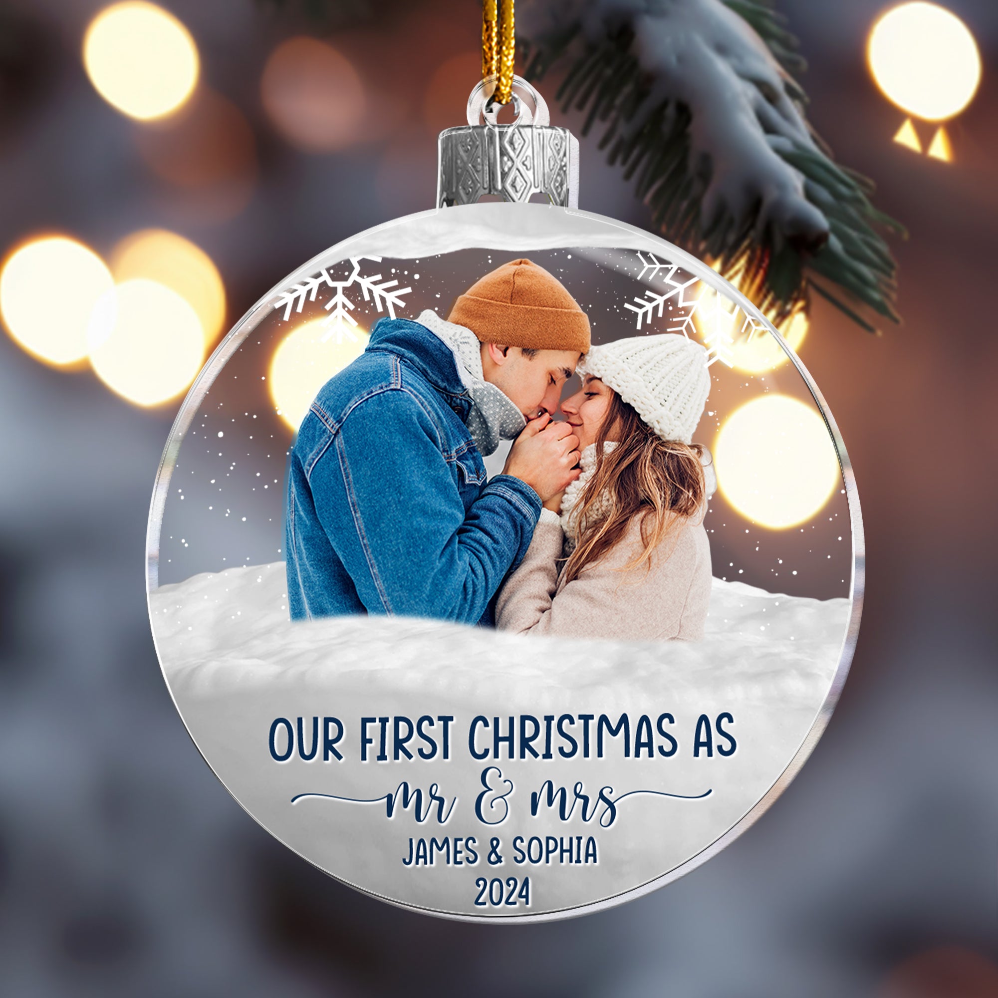 First Christmas As Mr & Mrs Christmas Globe - Personalized Acrylic Photo Ornament