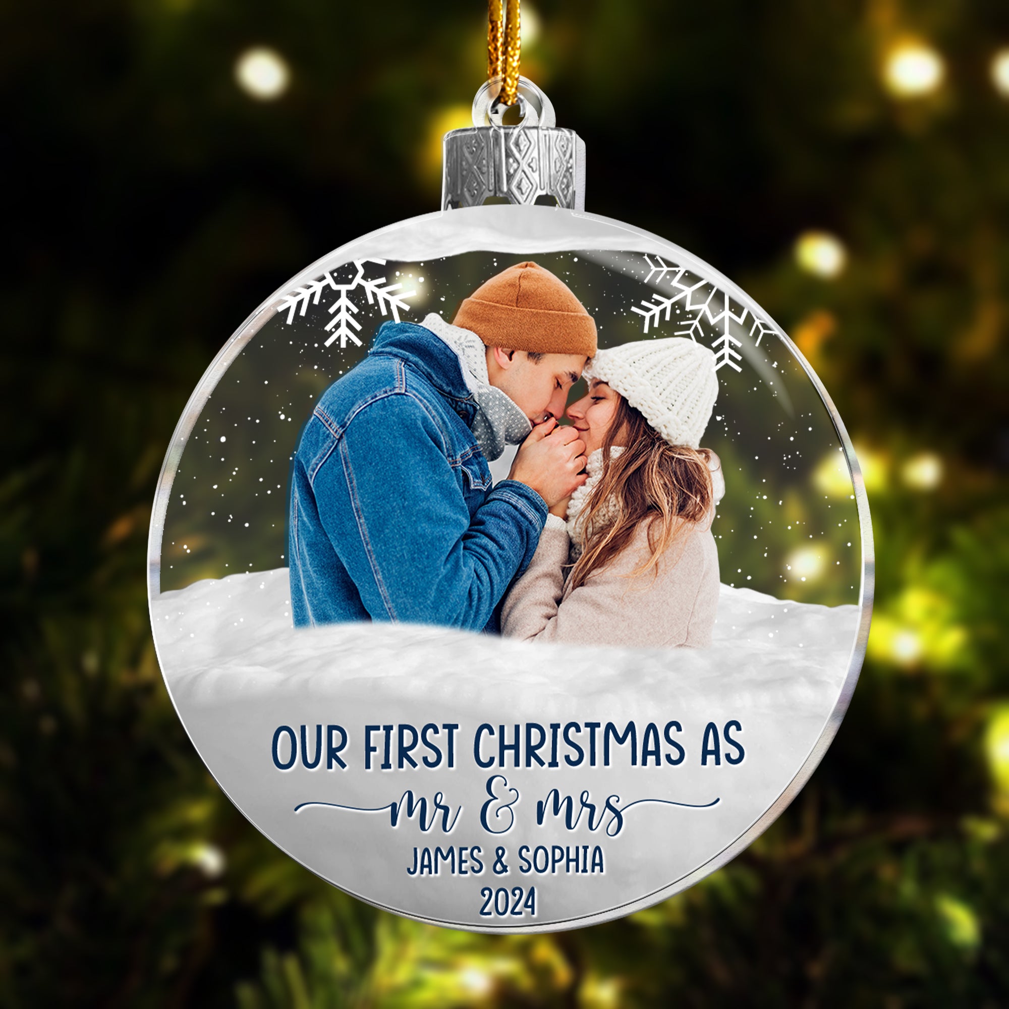 First Christmas As Mr & Mrs Christmas Globe - Personalized Acrylic Photo Ornament