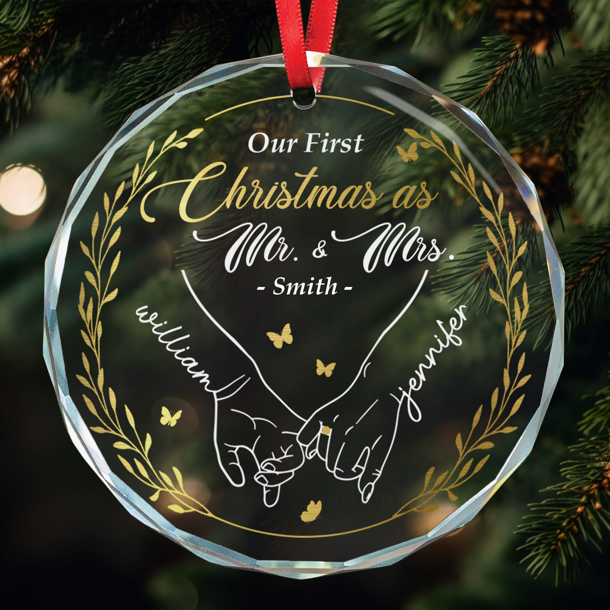 First Christmas As Mr. & Mrs. - Personalized Glass Ornament