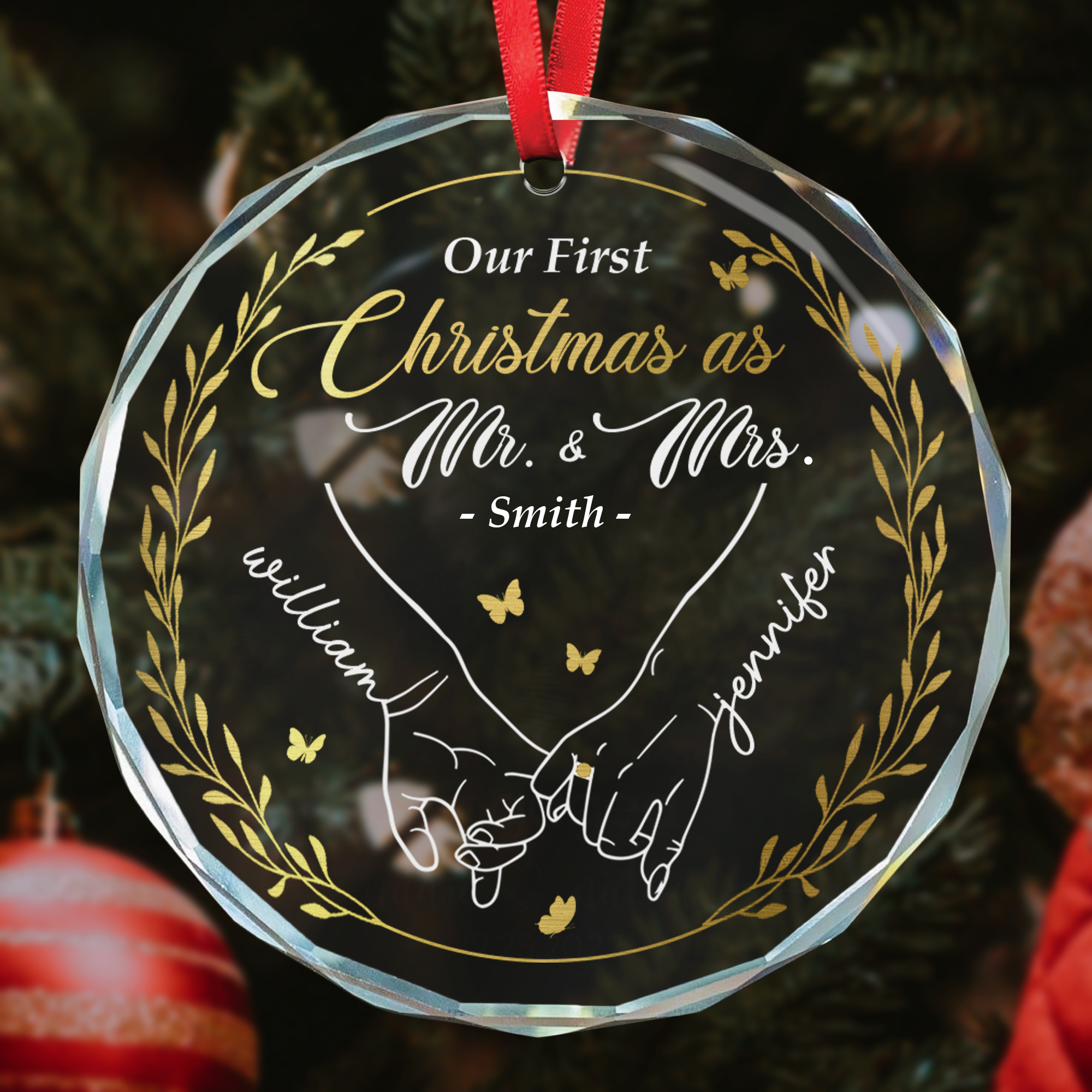 First Christmas As Mr. & Mrs. - Personalized Glass Ornament