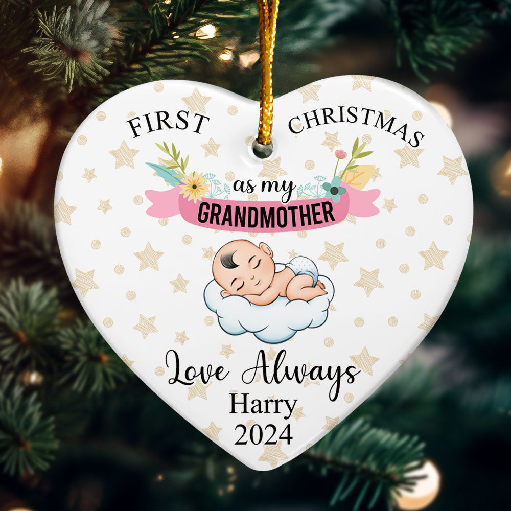 First Christmas As My Grandmother - Personalized Heart Shaped Ceramic Ornament