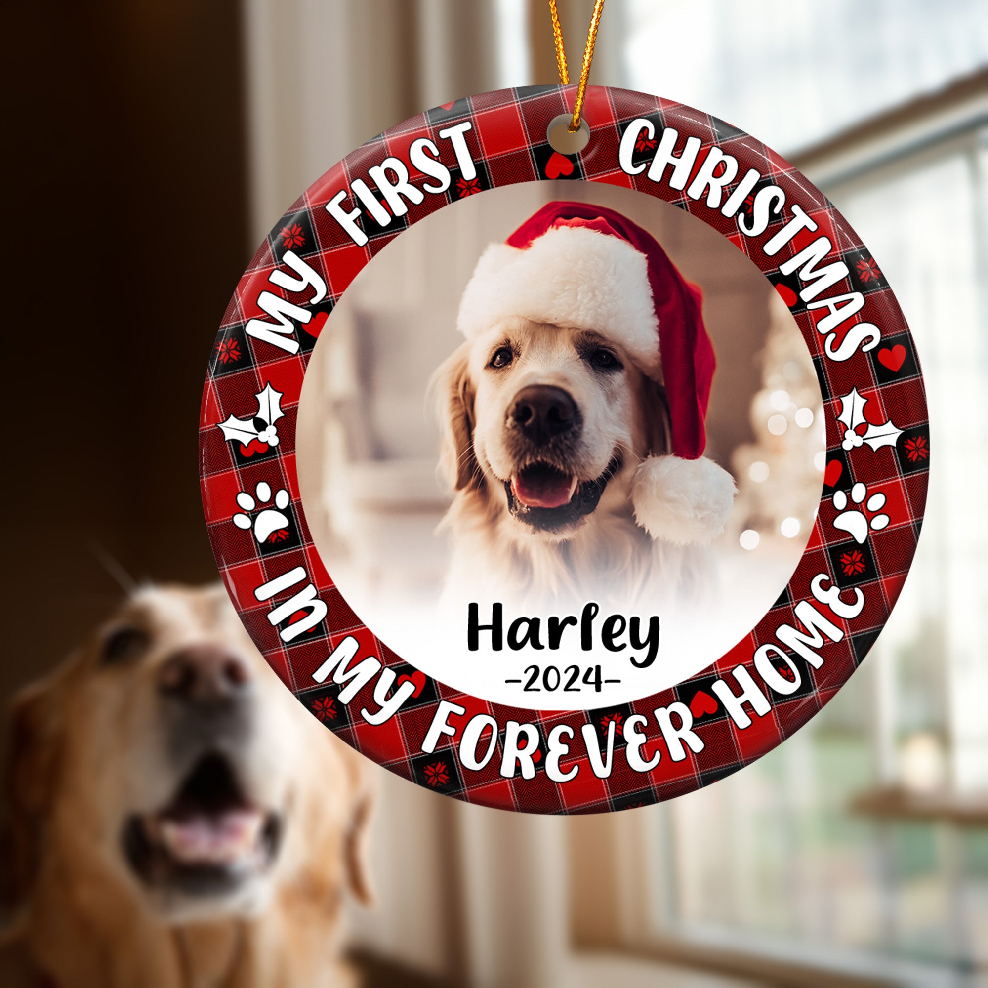 First Christmas Dog Cat - Personalized Ceramic Photo Ornament