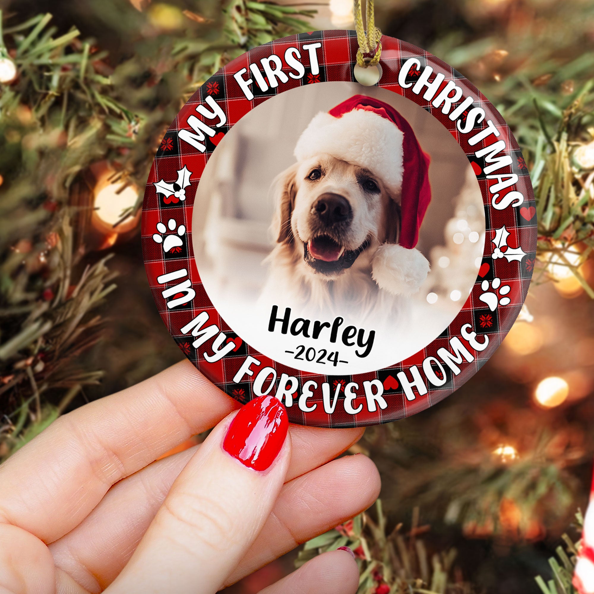 First Christmas Dog Cat - Personalized Ceramic Photo Ornament