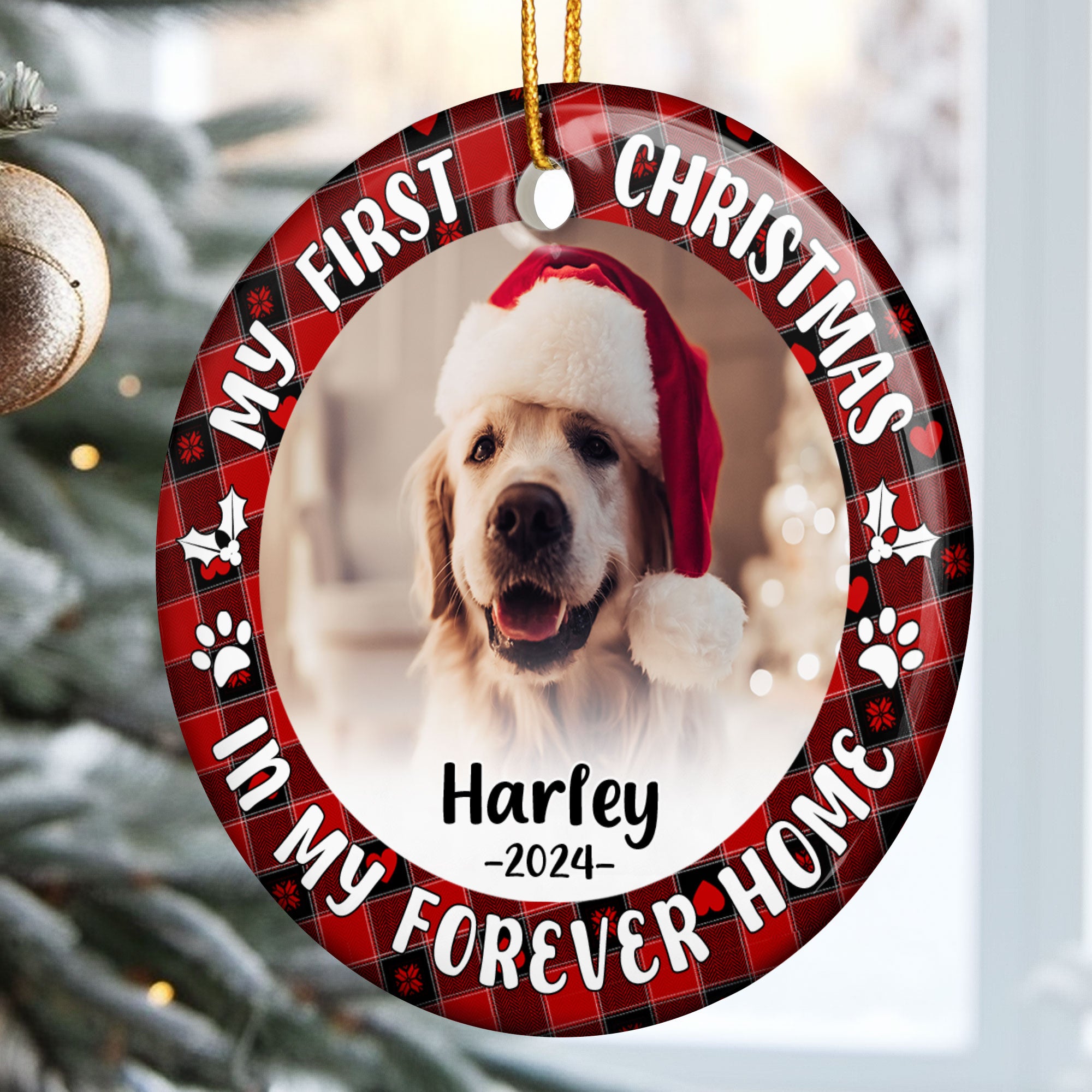 First Christmas Dog Cat - Personalized Ceramic Photo Ornament