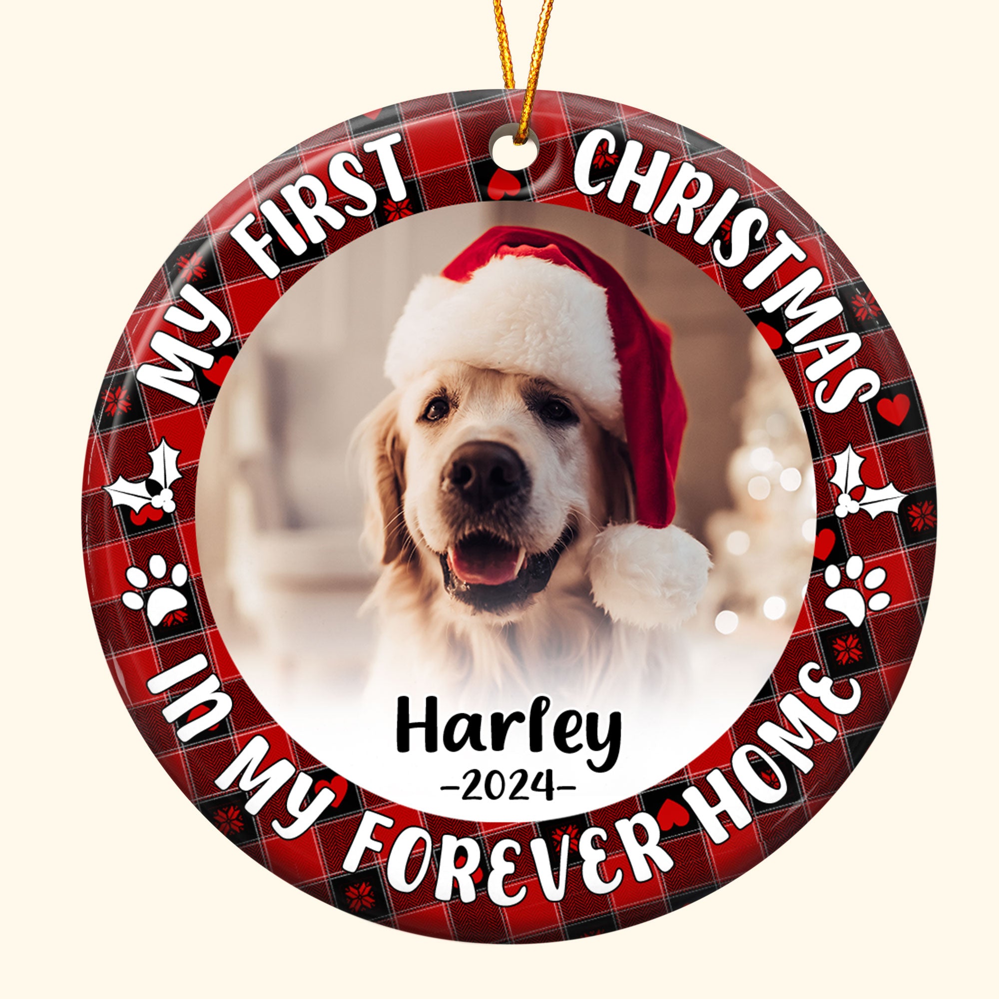 First Christmas Dog Cat - Personalized Ceramic Photo Ornament