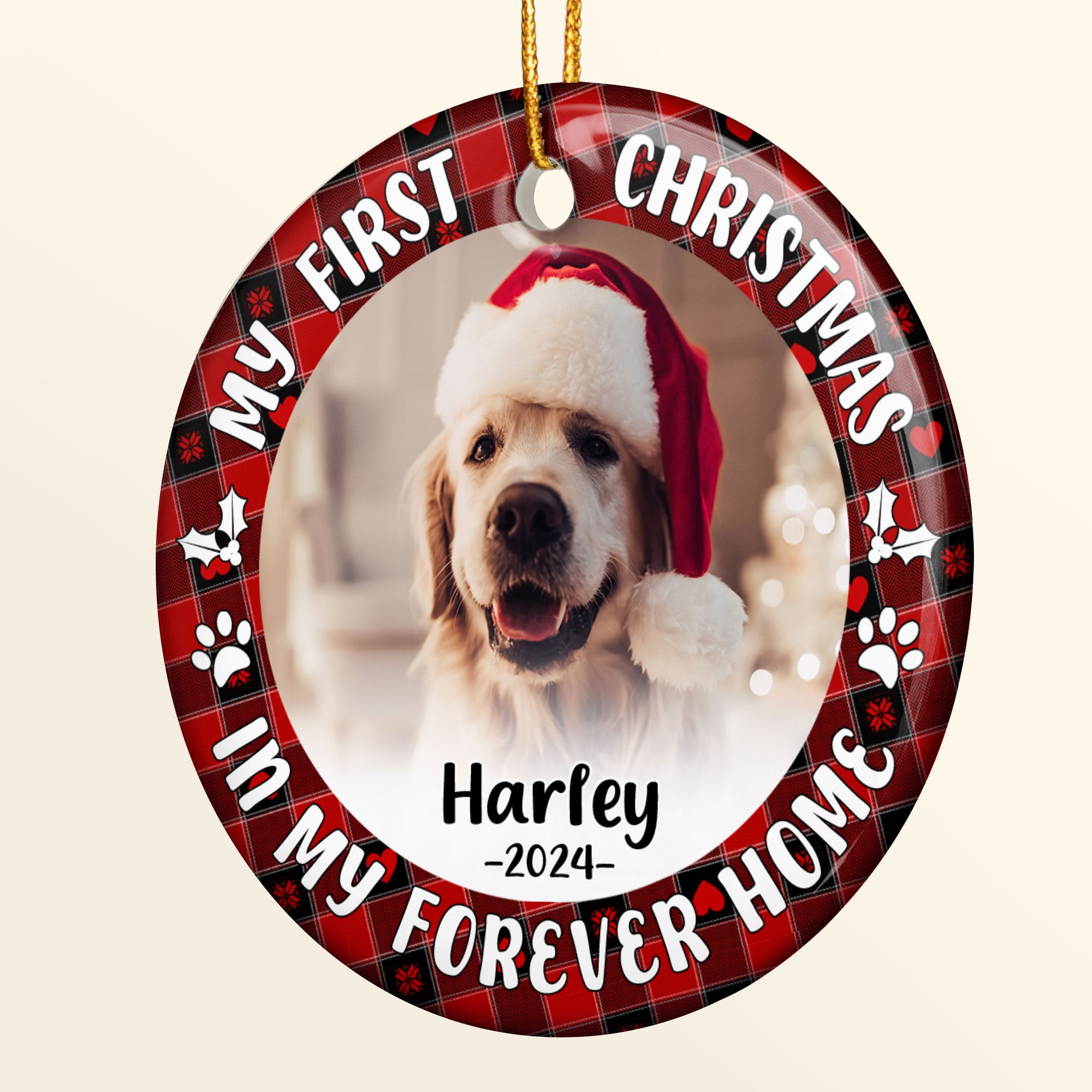 First Christmas Dog Cat - Personalized Ceramic Photo Ornament