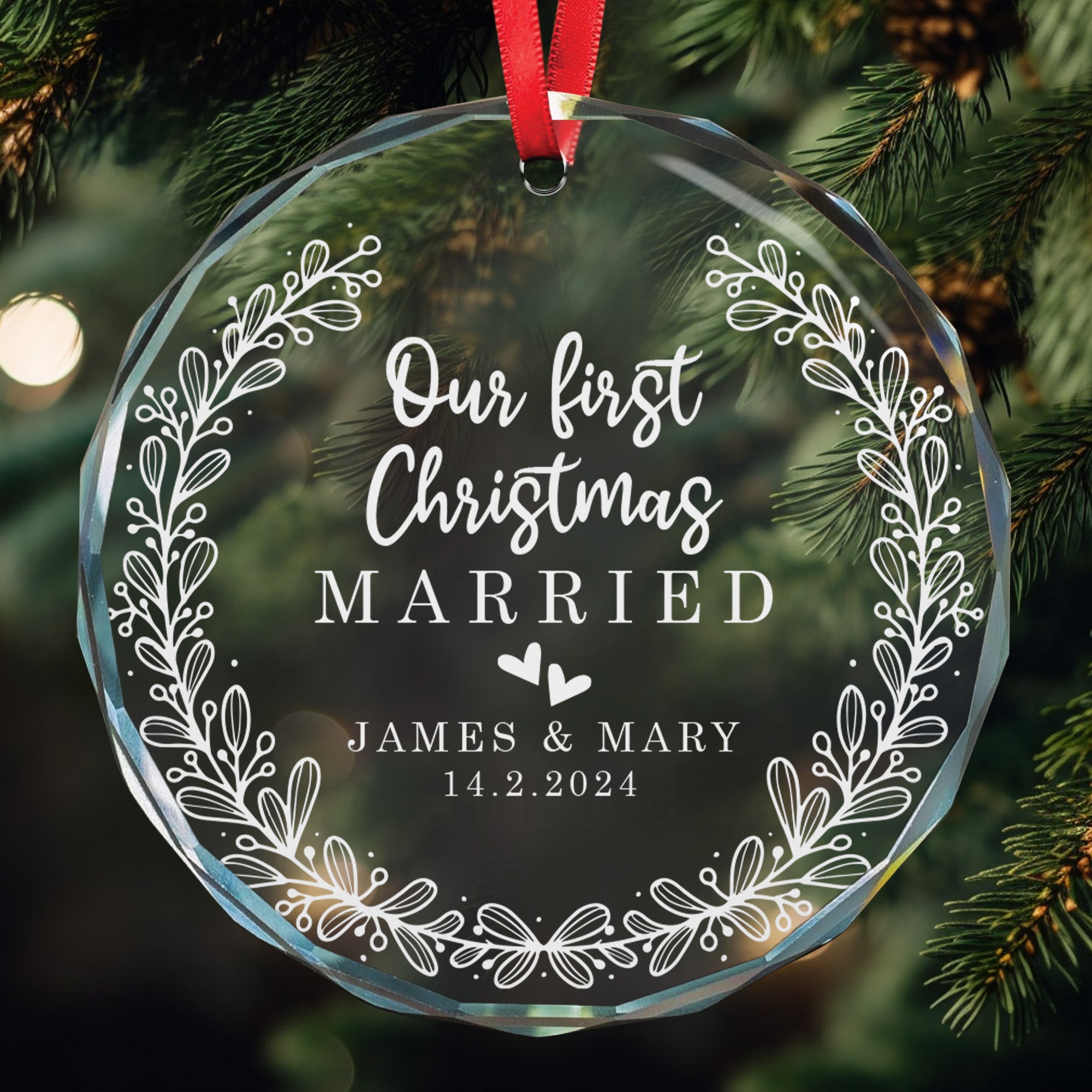 First Christmas Married Engaged Couples - Personalized Glass Ornament