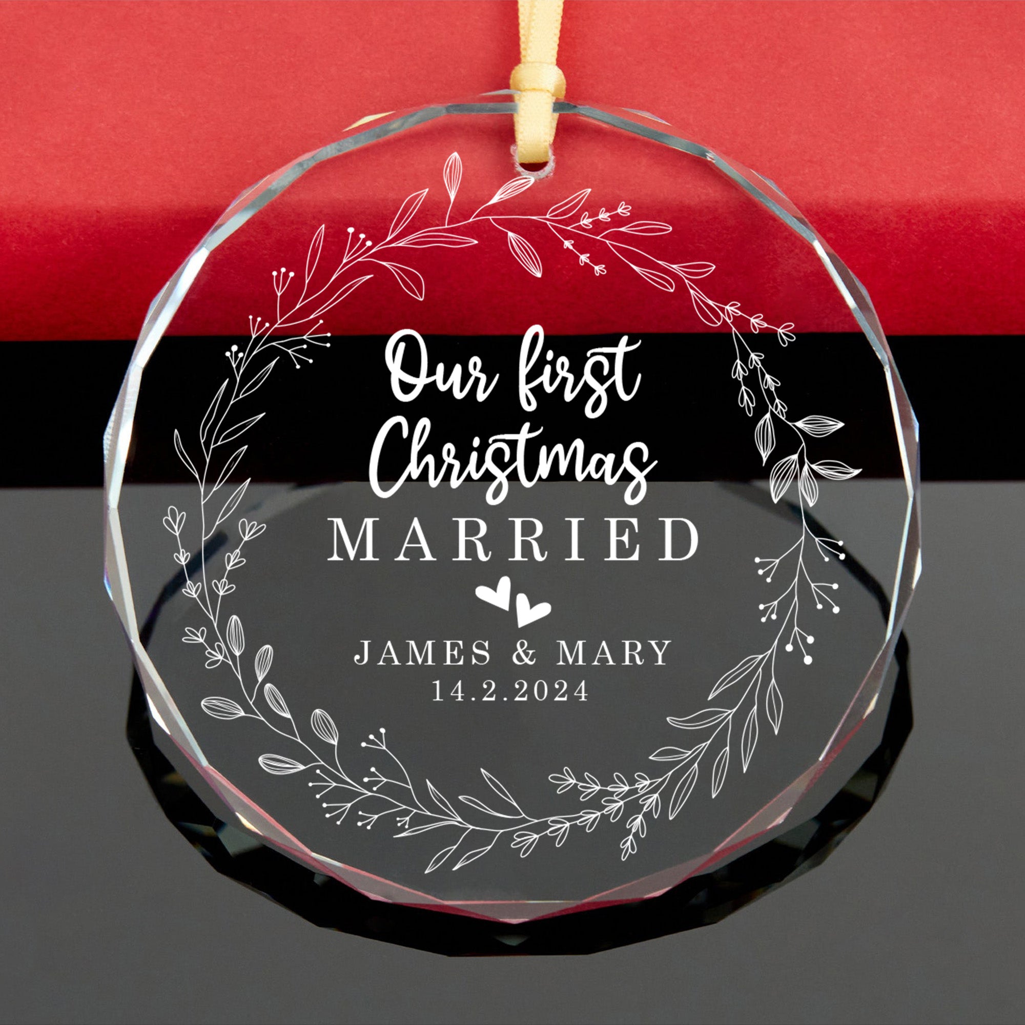 First Christmas Married Engaged Couples - Personalized Glass Ornament