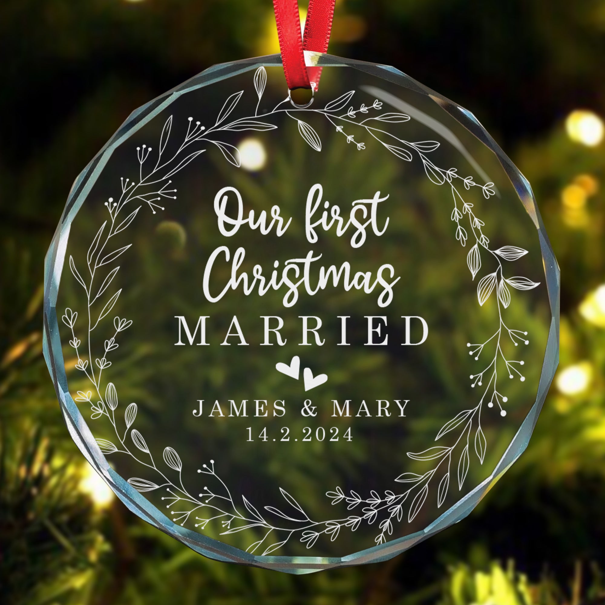 First Christmas Married Engaged Couples - Personalized Glass Ornament