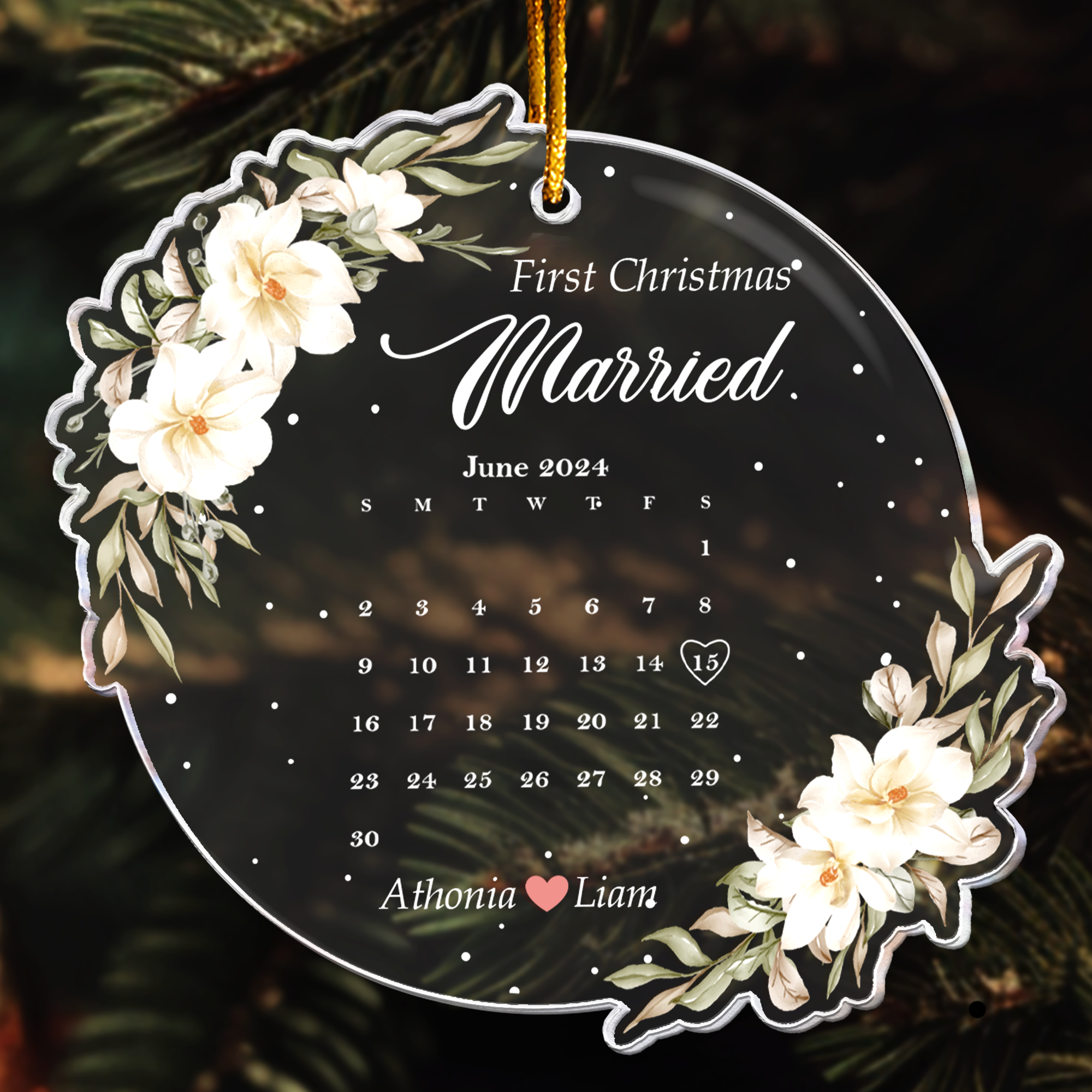 First Christmas Married - Personalized Acrylic Ornament - Calendar