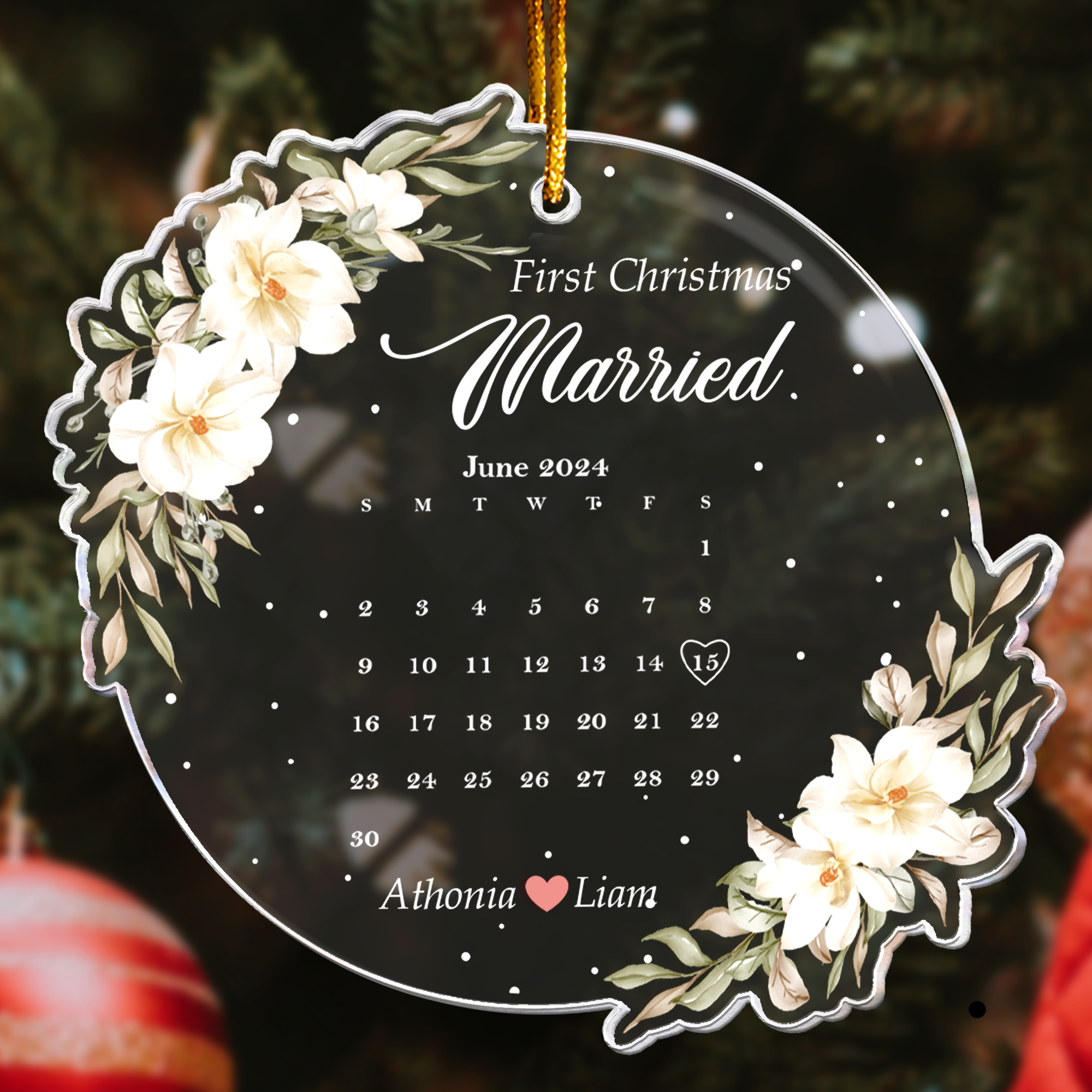 First Christmas Married - Personalized Acrylic Ornament - Calendar