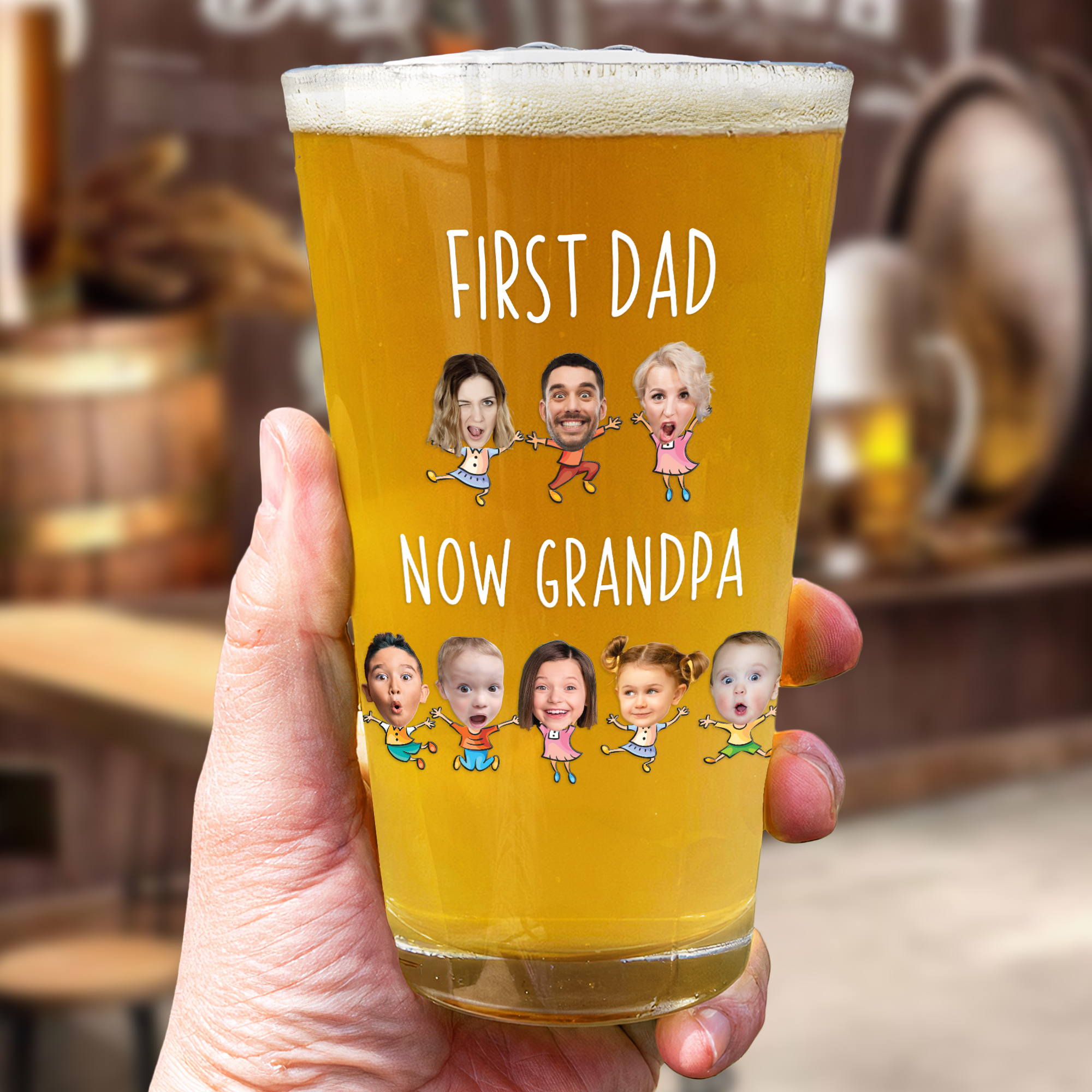 First Dad Now Grandpa Custom Faces - Personalized Photo Beer Glass