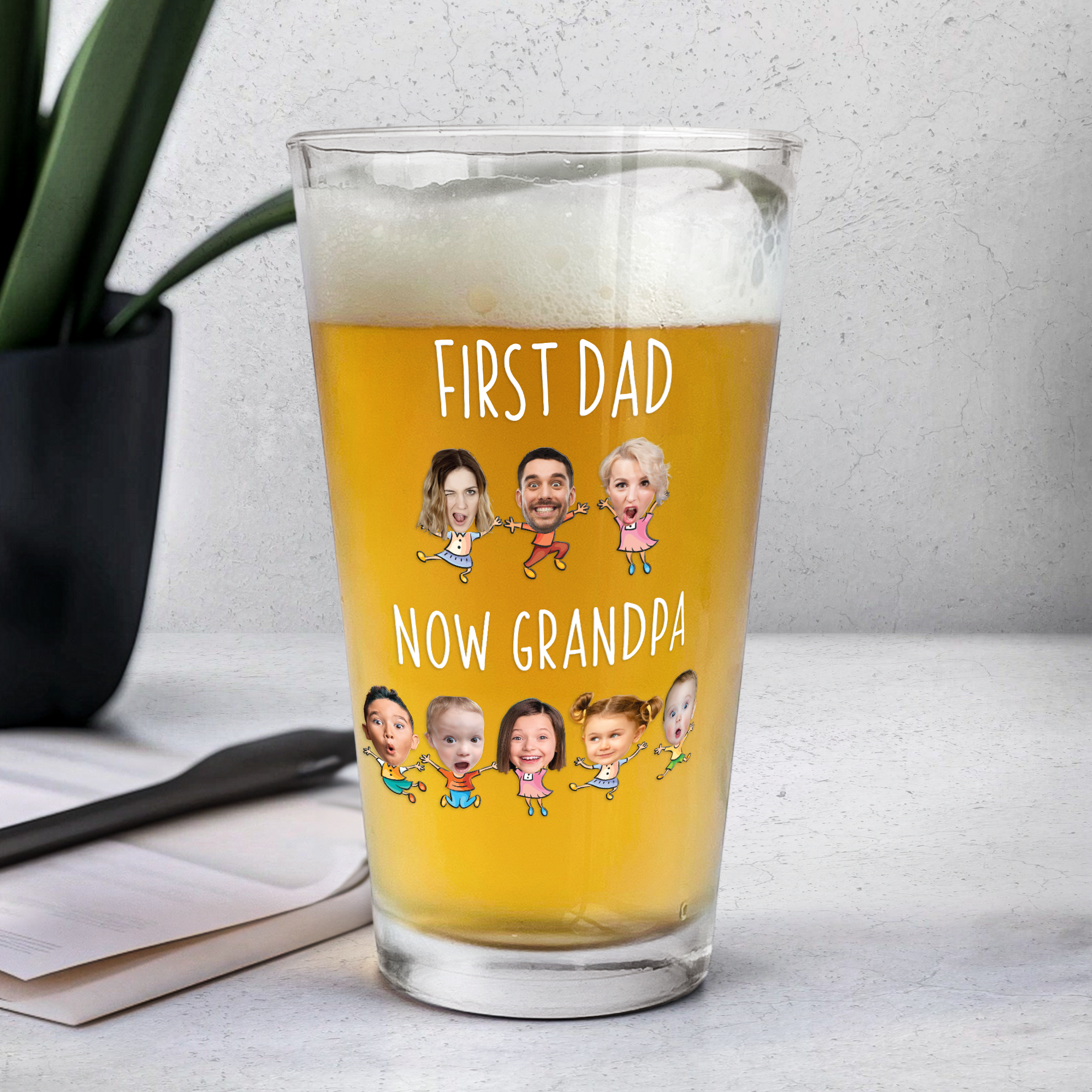 First Dad Now Grandpa Custom Faces - Personalized Photo Beer Glass