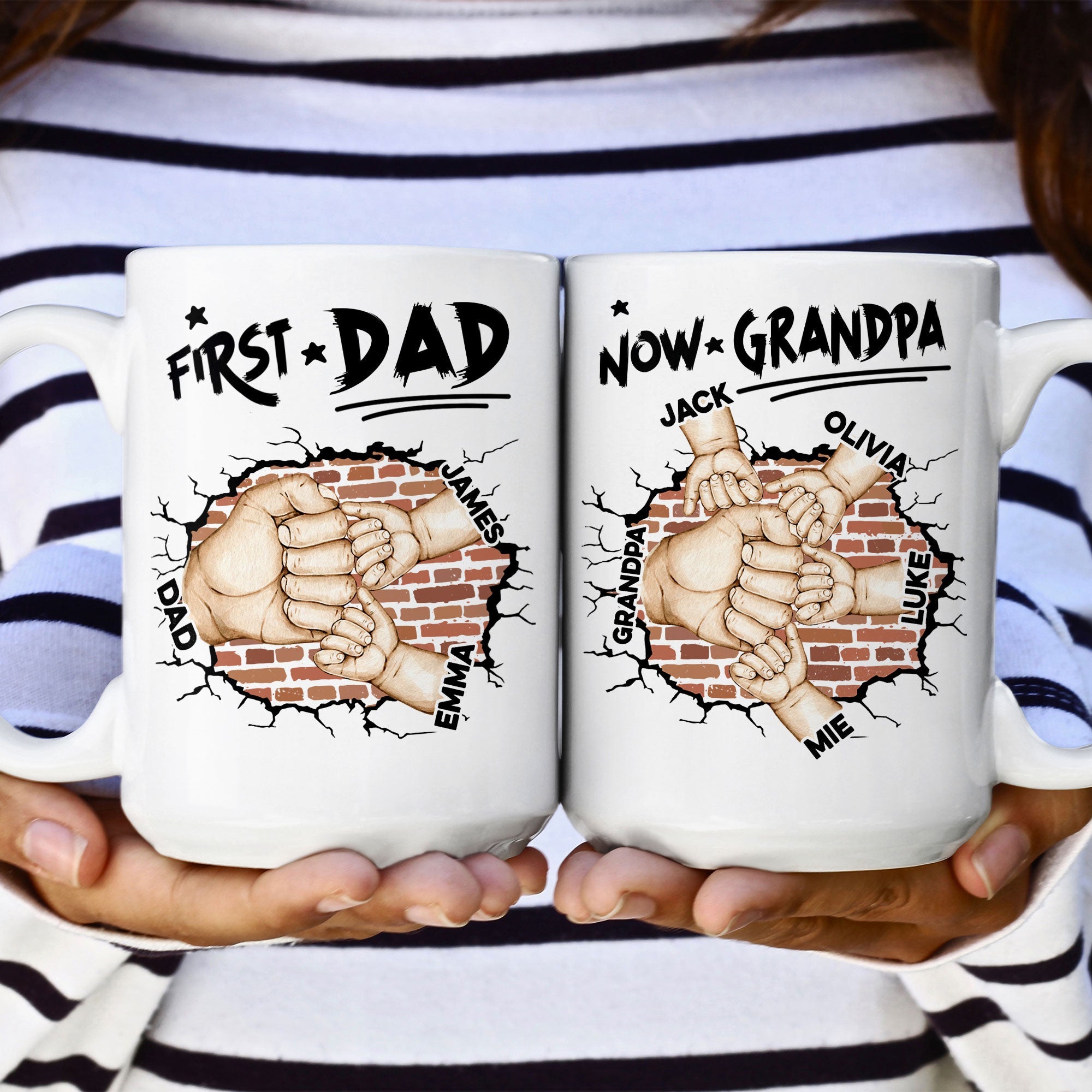 First Dad Now Grandpa Fist Bump Kids - Personalized Mug