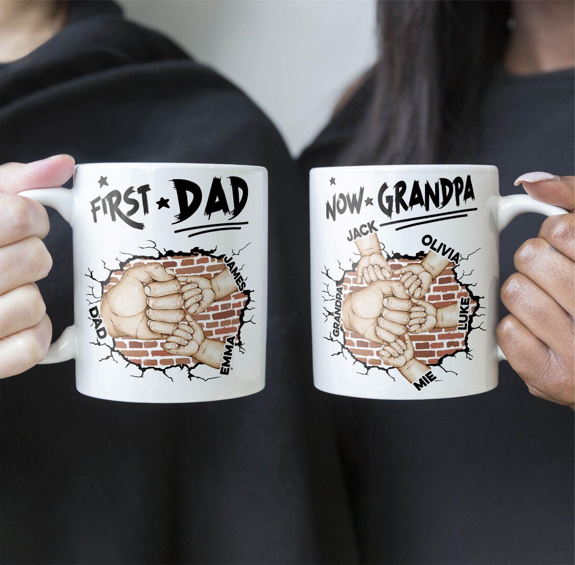 First Dad Now Grandpa Fist Bump Kids - Personalized Mug