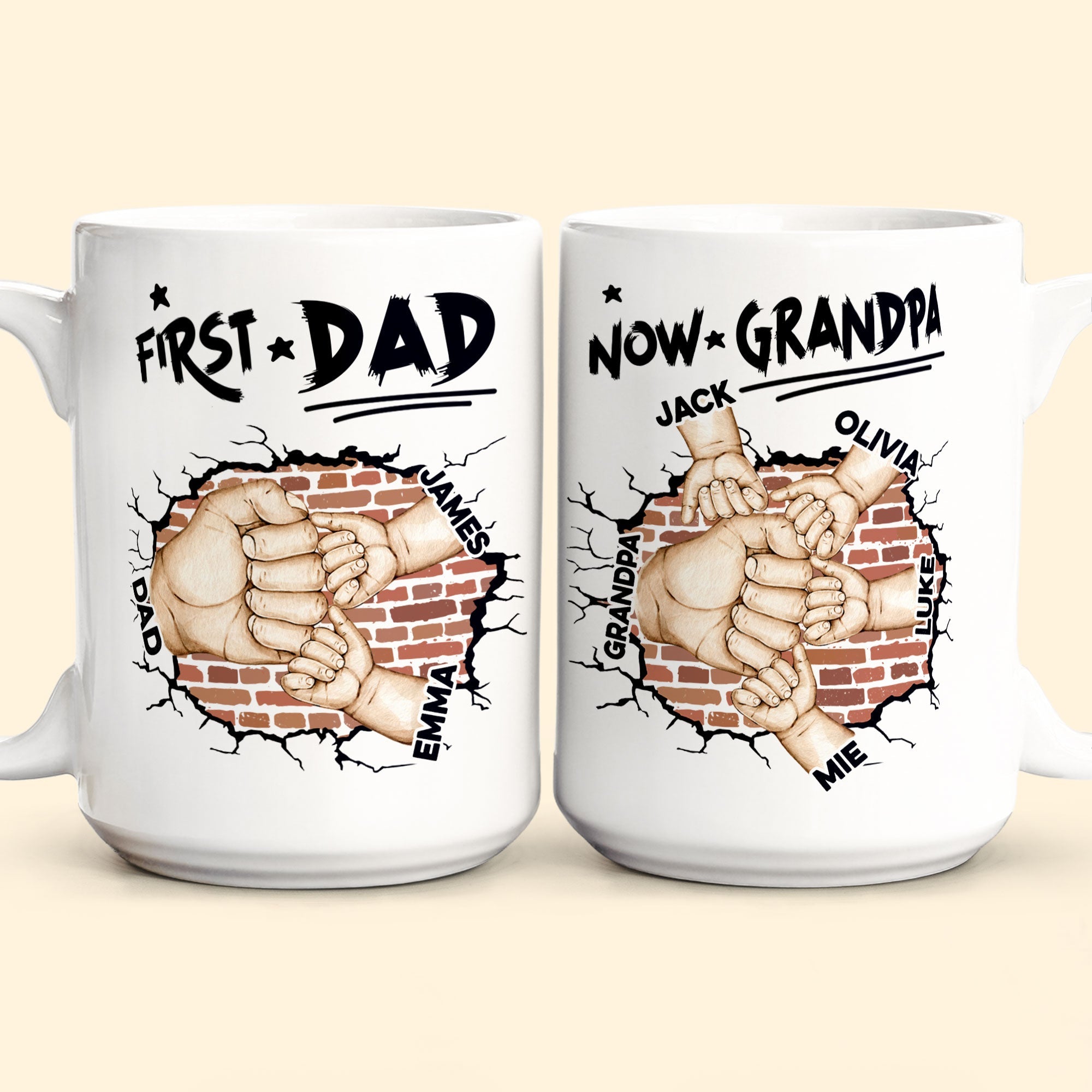 First Dad Now Grandpa Fist Bump Kids - Personalized Mug