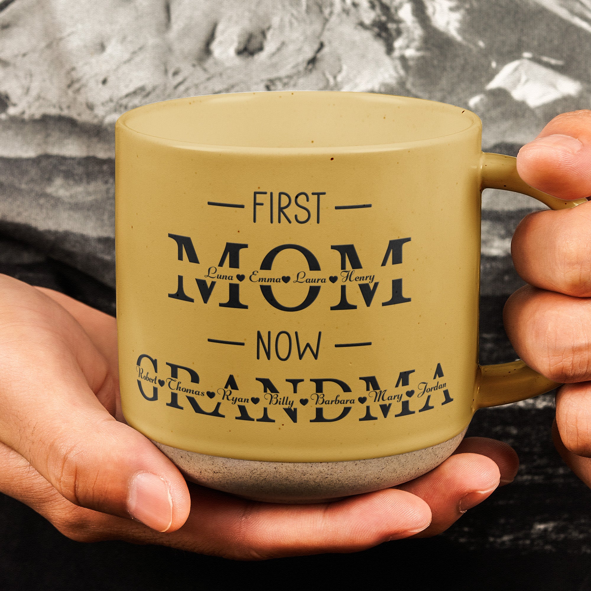 First Mom Now Grandma Custom Name - Personalized Pottery Mug