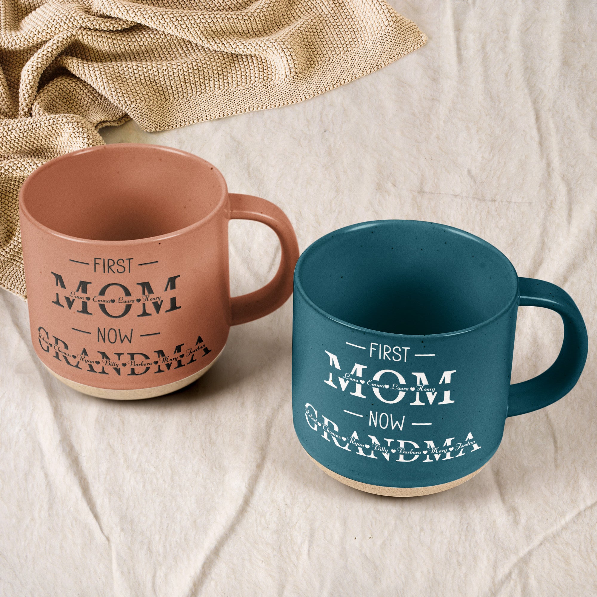 First Mom Now Grandma Custom Name - Personalized Pottery Mug