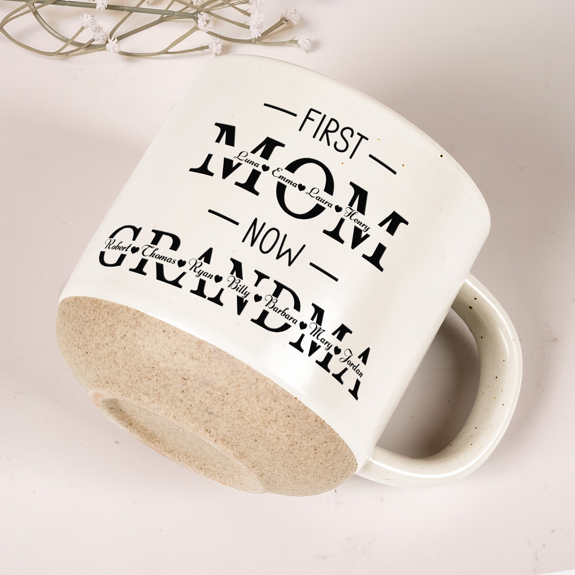 First Mom Now Grandma Custom Name - Personalized Pottery Mug