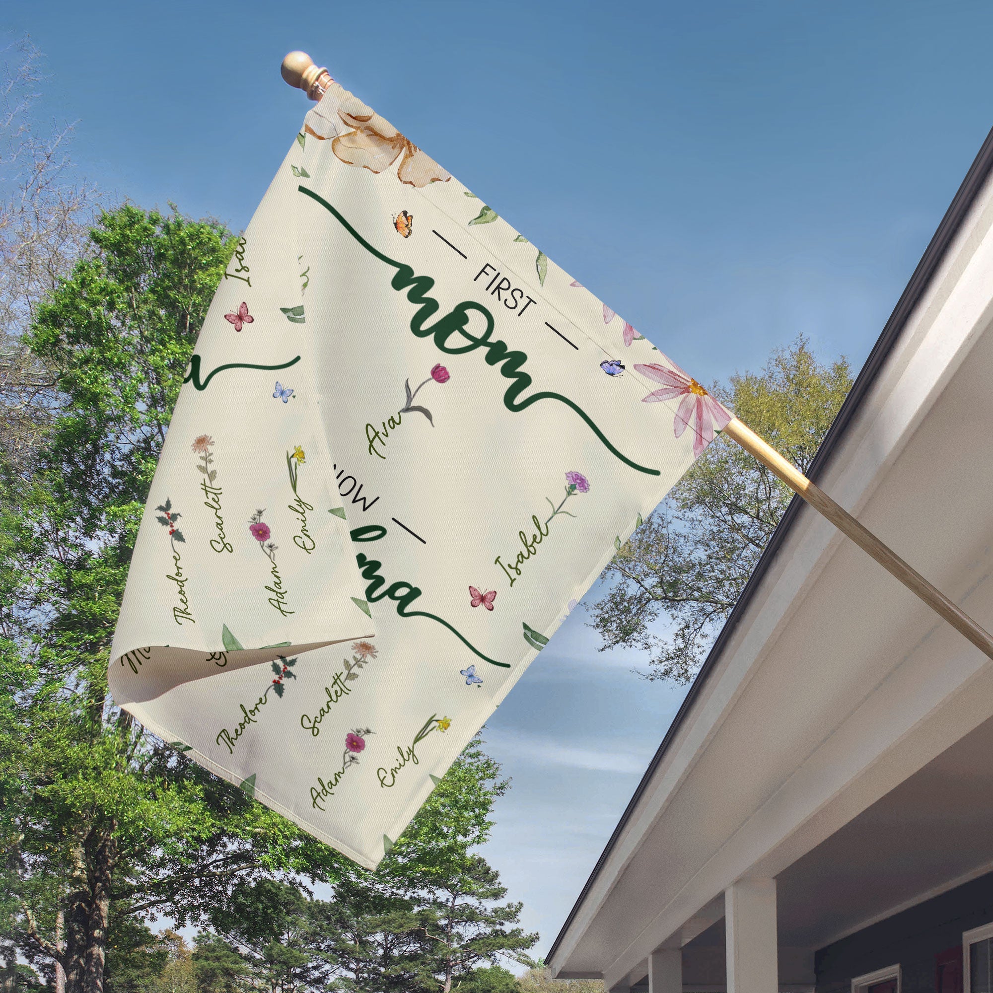 First Mom Now Grandma - Personalized Flag