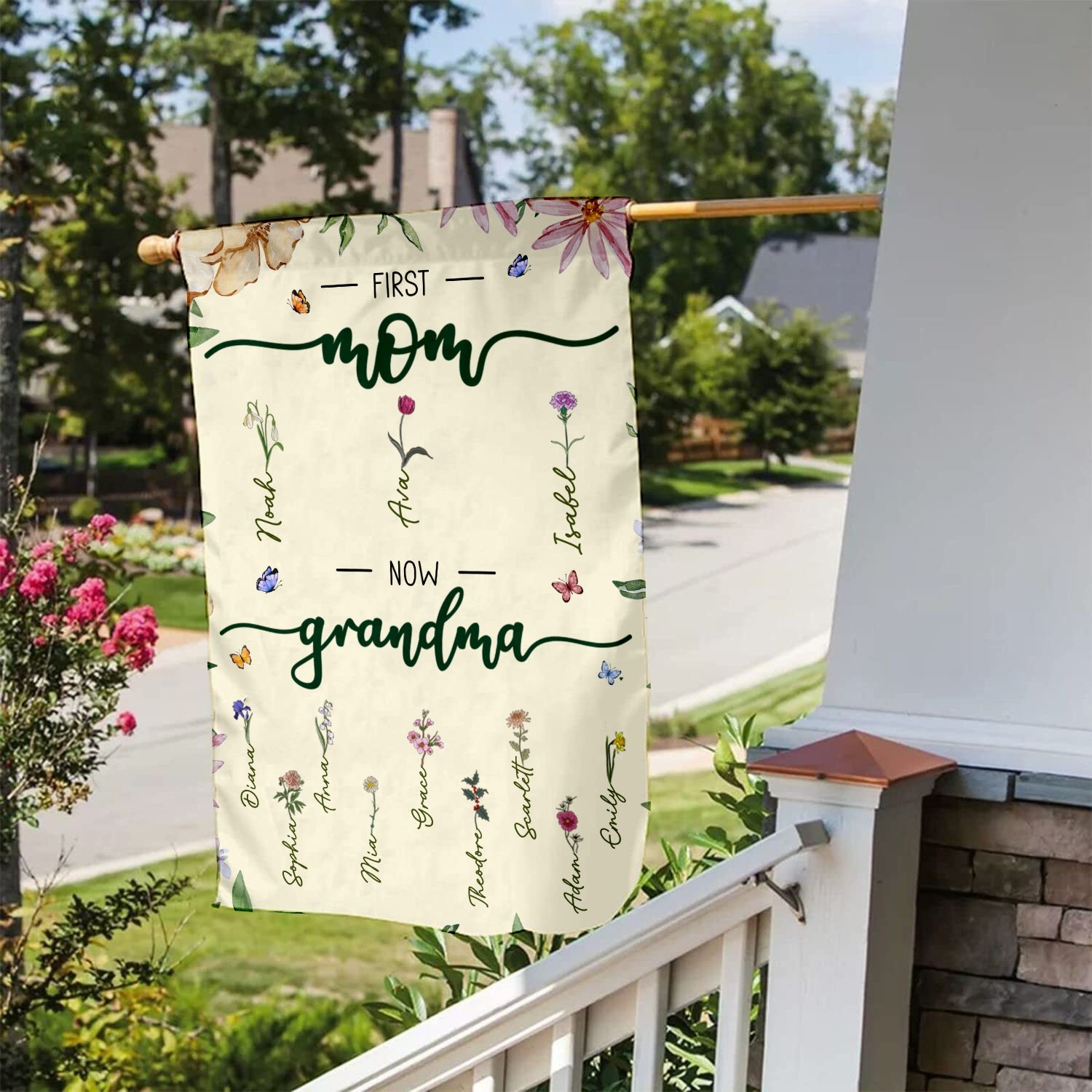 First Mom Now Grandma - Personalized Flag