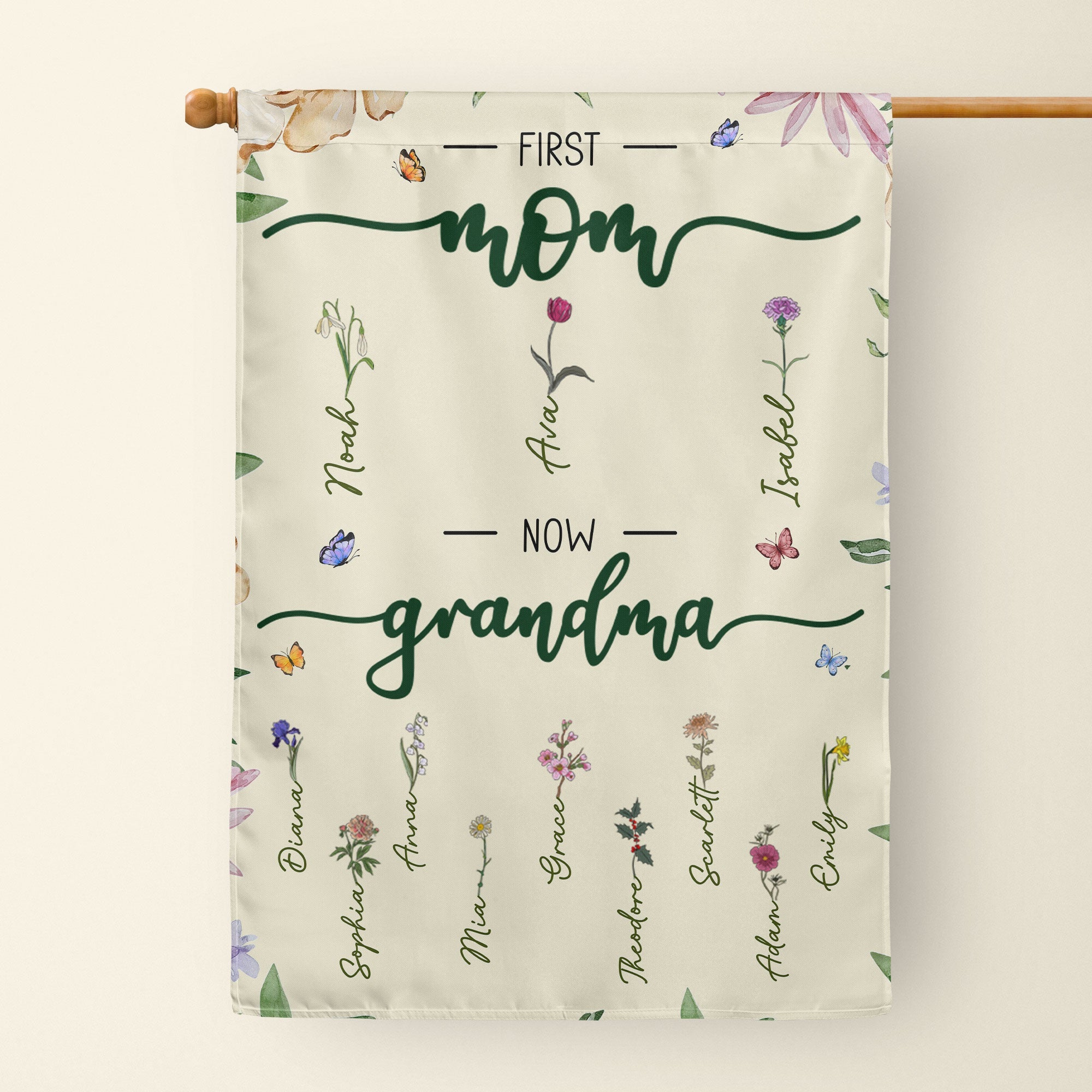 First Mom Now Grandma - Personalized Flag