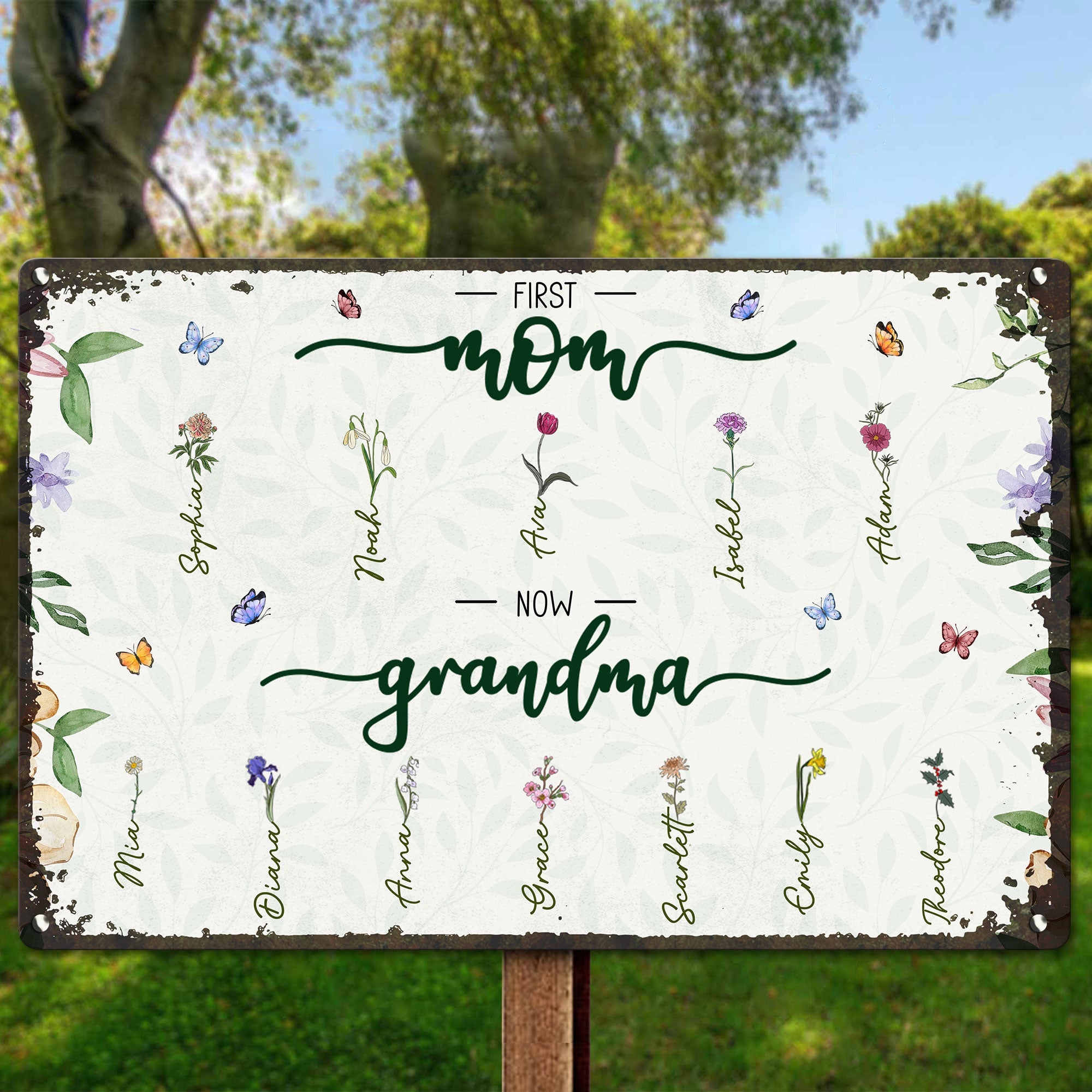 First Mom Now Grandma - Personalized Metal Sign